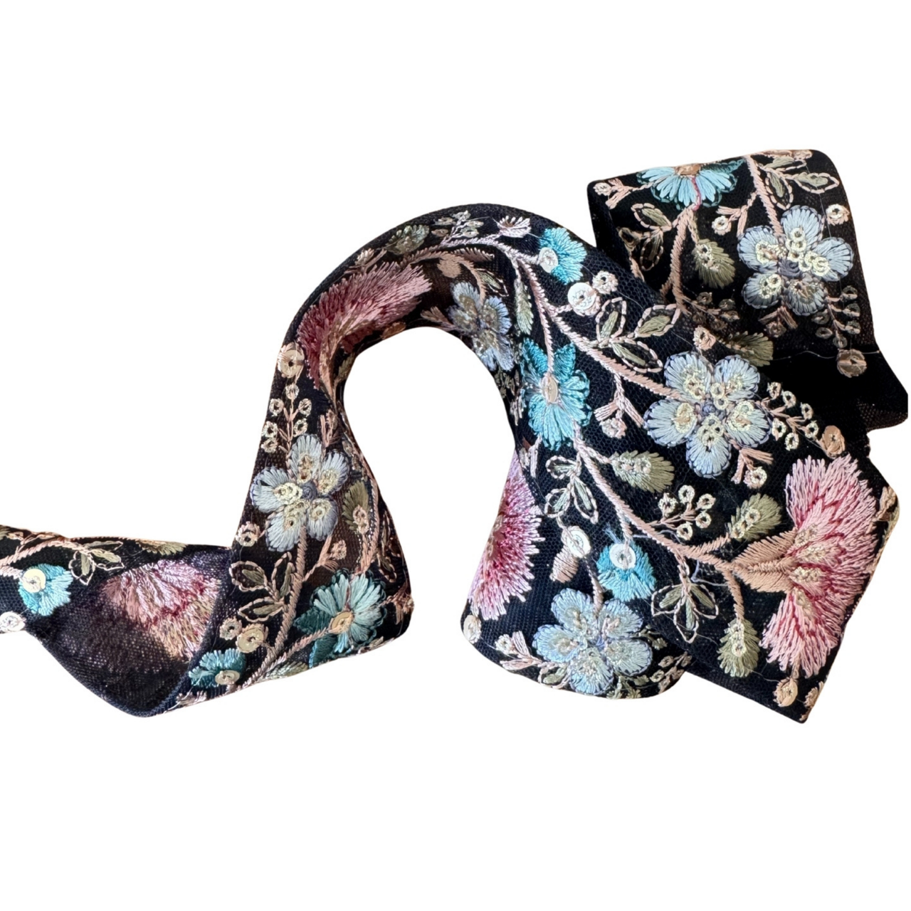 Blue & Dusty Pink Flowers Ribbon