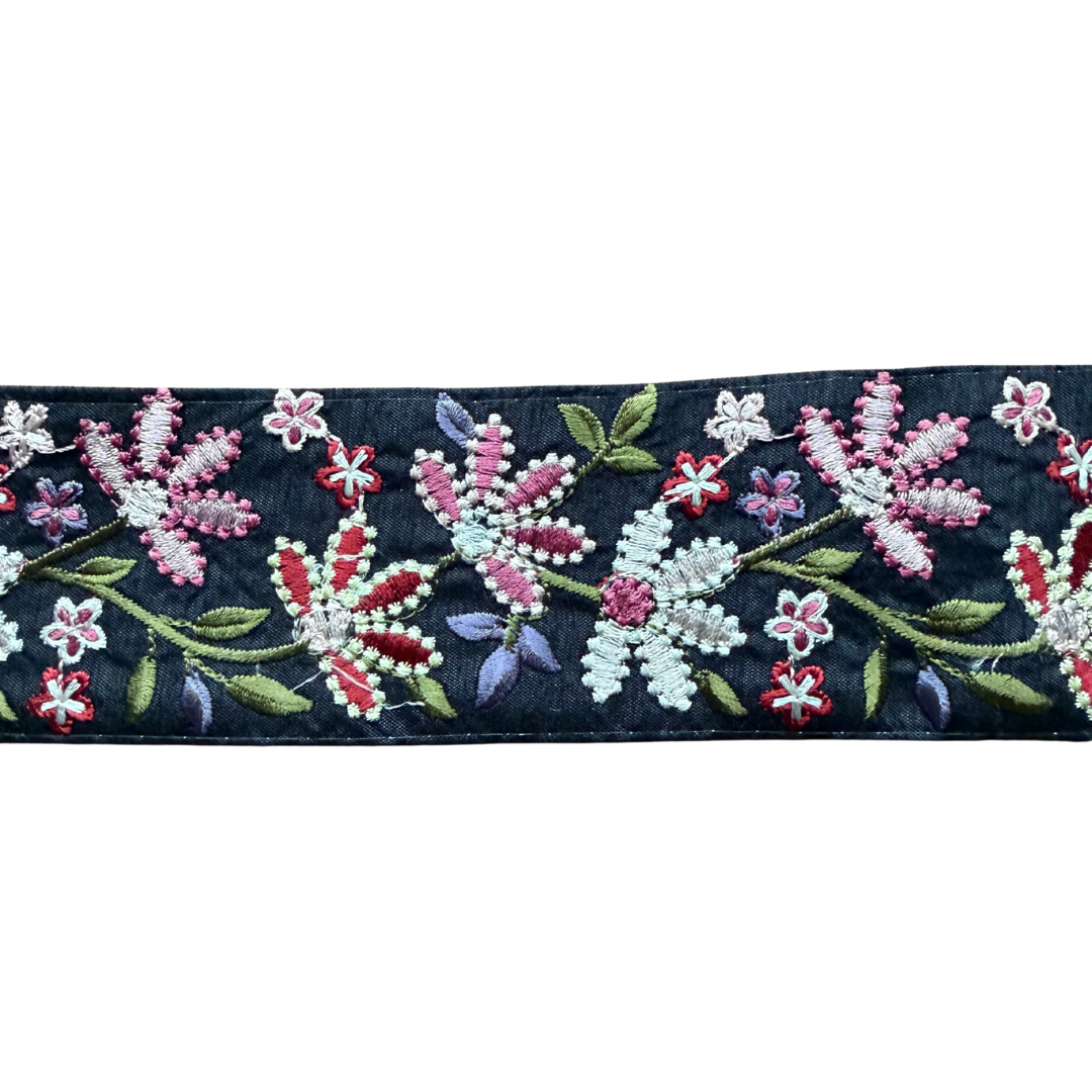 Black Pink Red Floral Ribbon