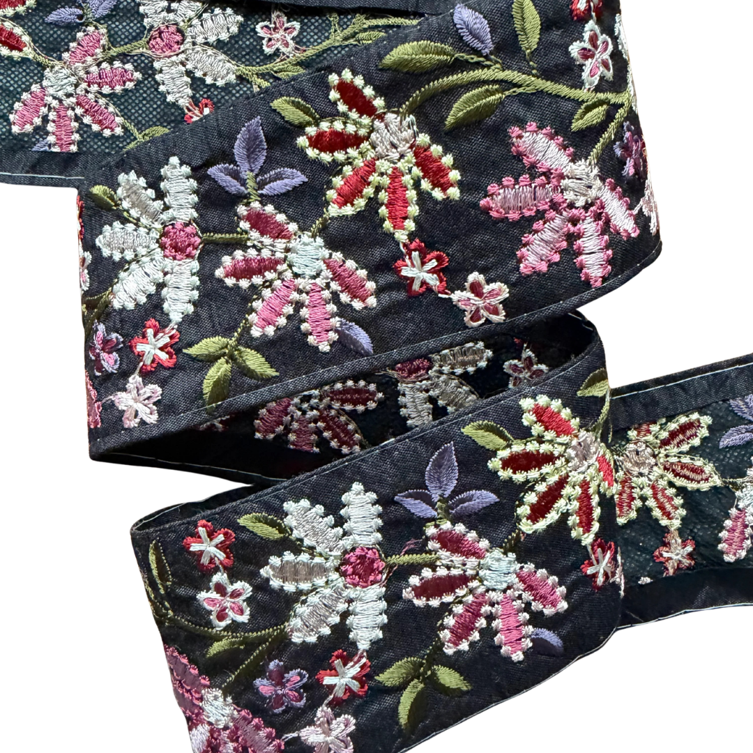 Black Pink Red Floral Ribbon