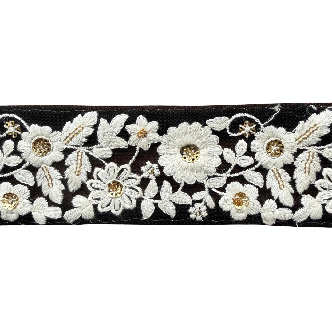 Black Lace White Flowers Ribbon