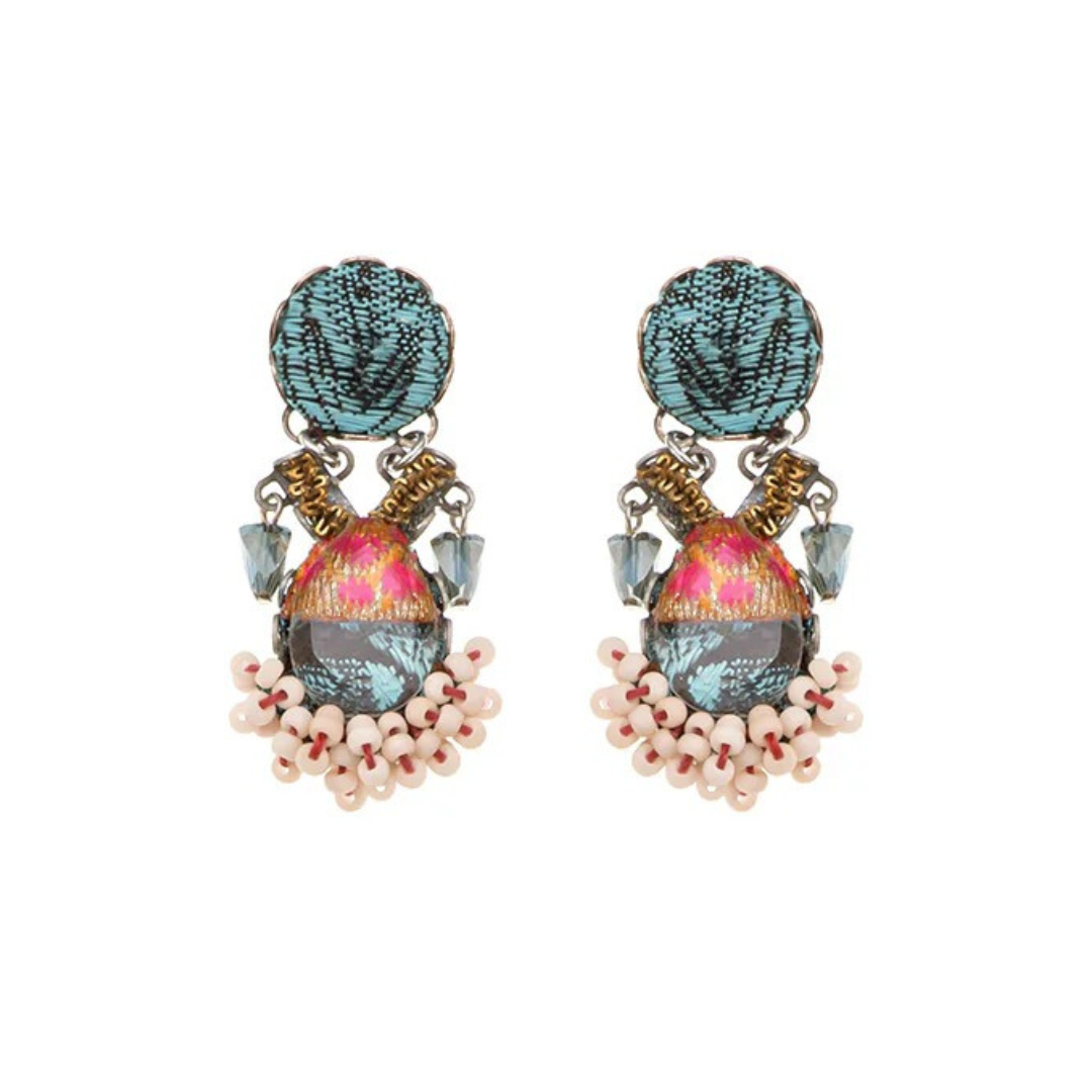 Ayala Bar Earrings - Coral & Turquoise Blossom