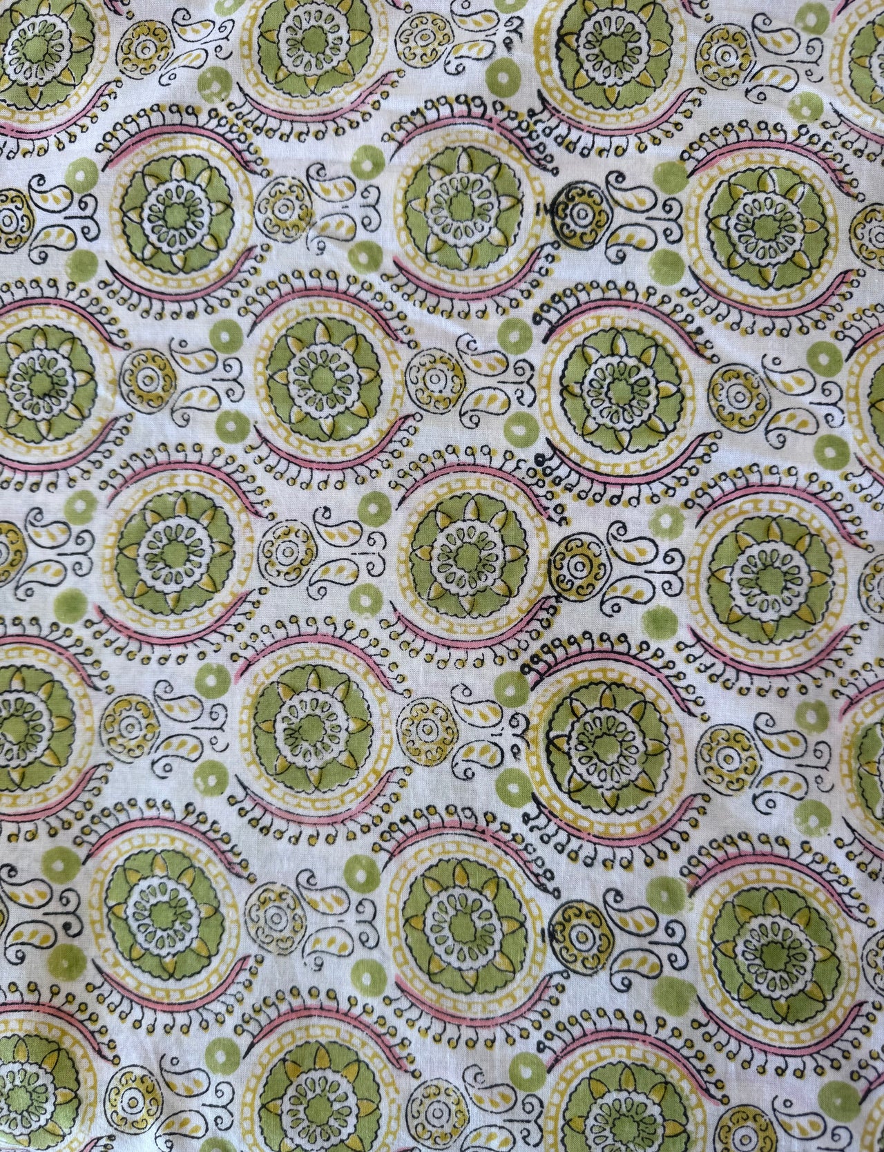 Block Print Cotton Fabric - Green & Yellow