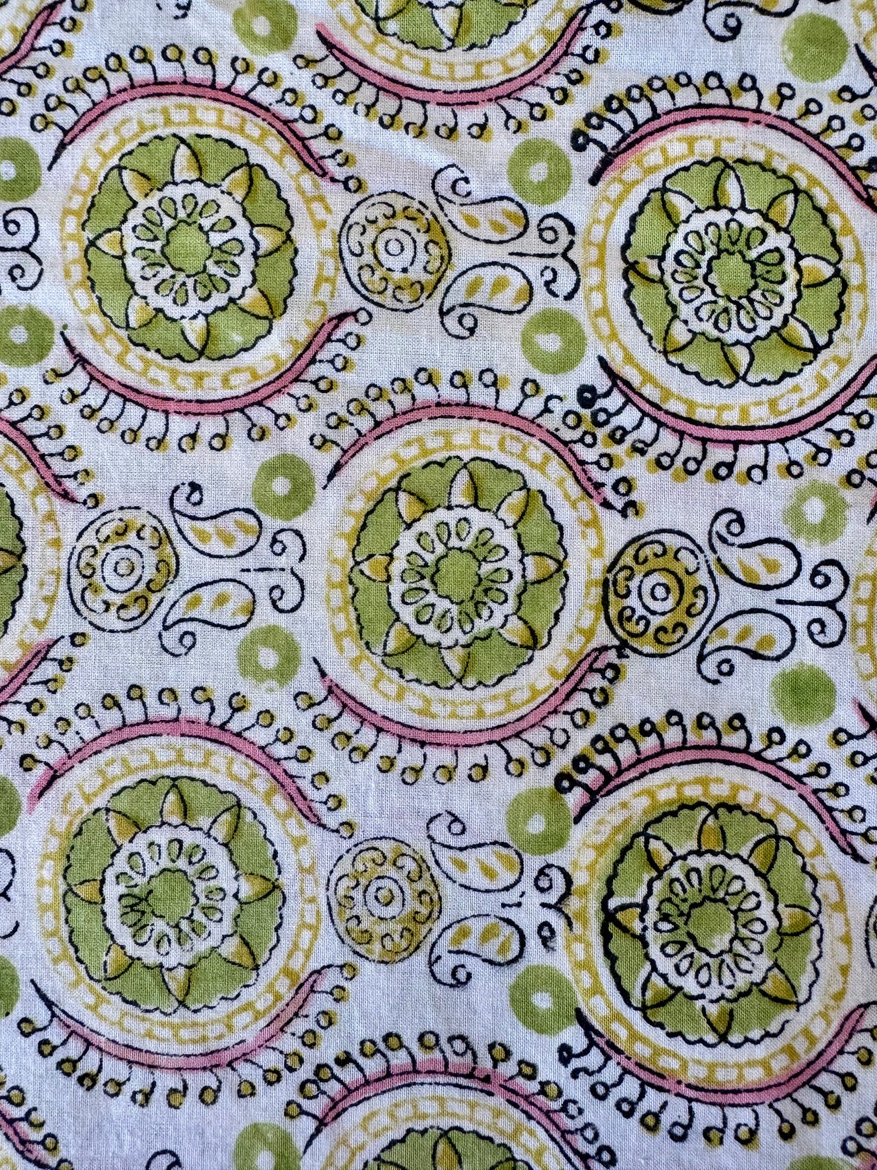 Block Print Cotton Fabric - Green & Yellow