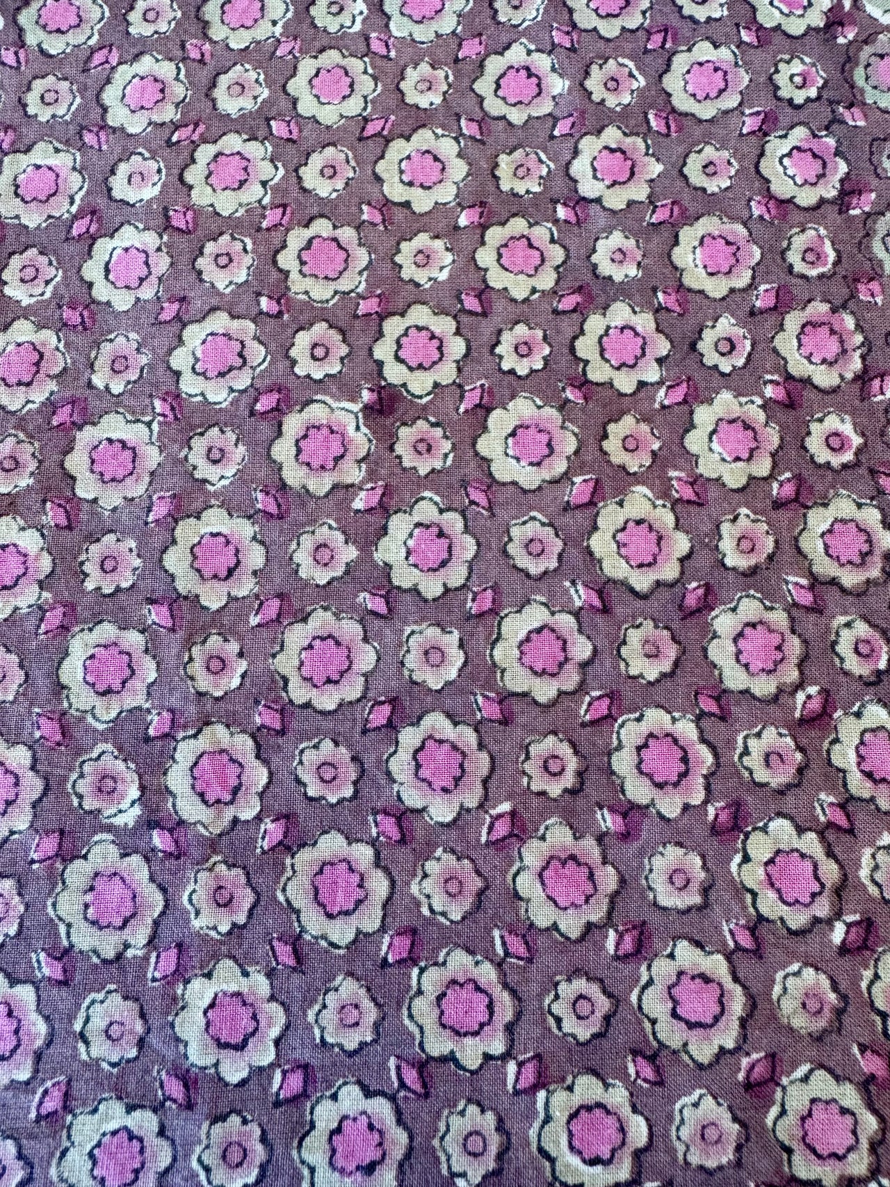 Block Print Cotton Fabric - Pink & Brown Floral