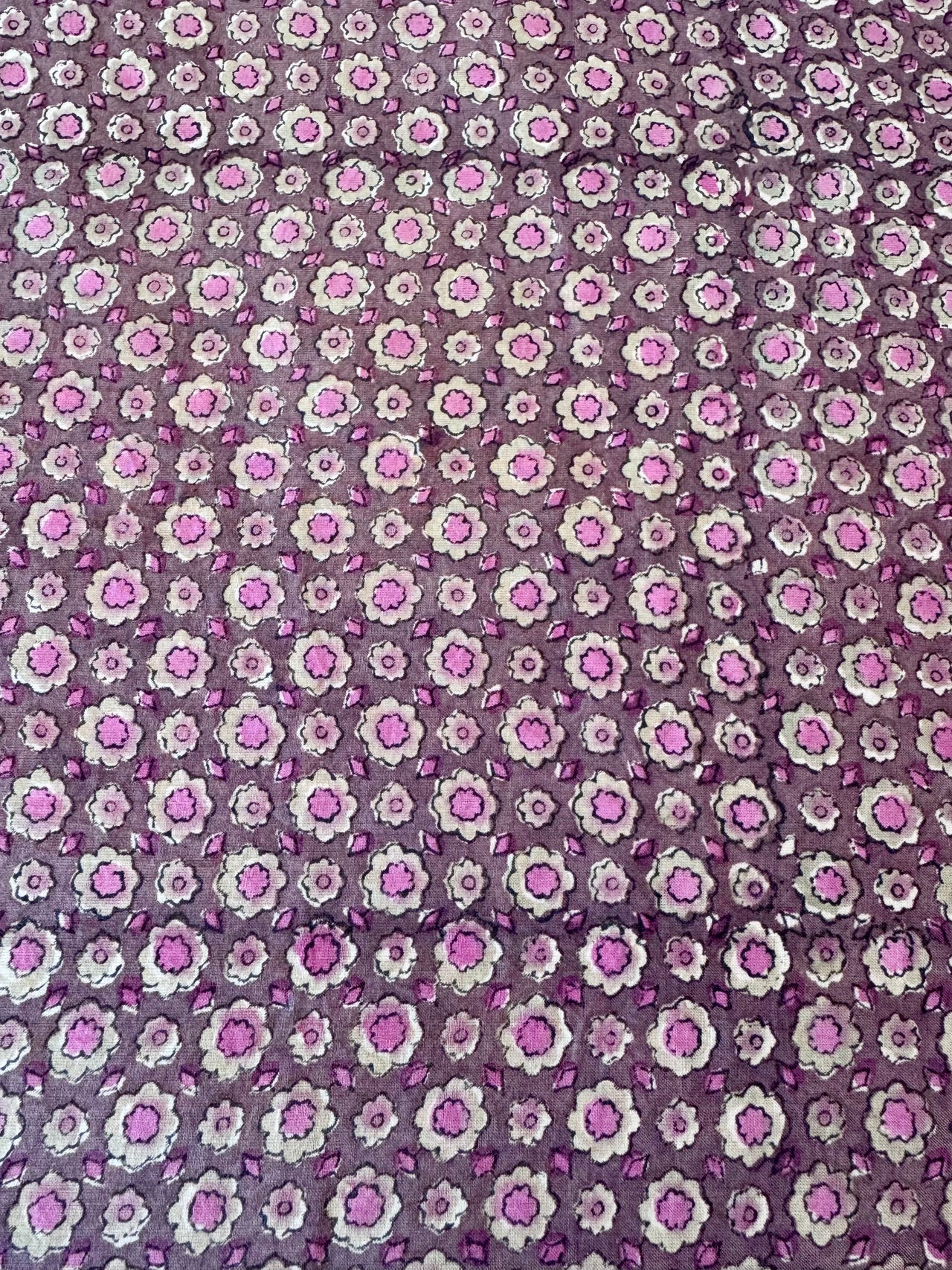 Block Print Cotton Fabric - Pink & Brown Floral