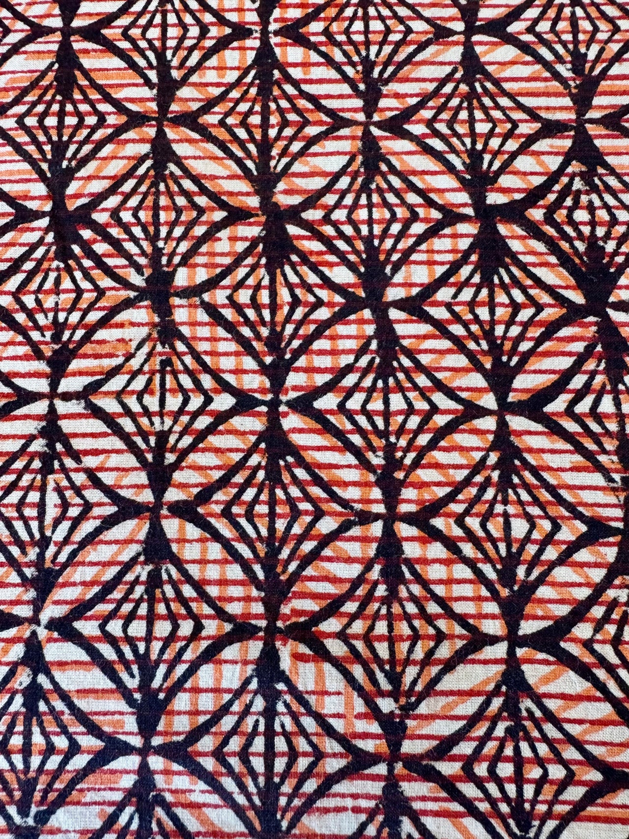 Block Print Cotton Fabric - Orange & Black Abstract Print