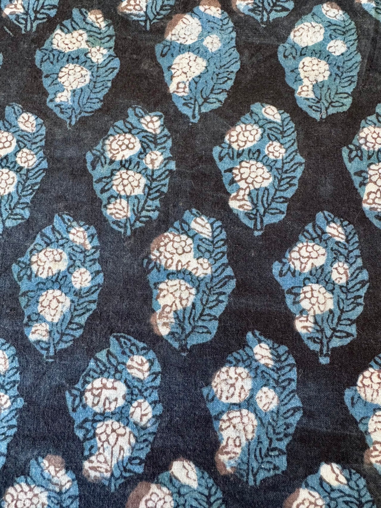 Block Print Cotton Fabric - Blue & White Floral