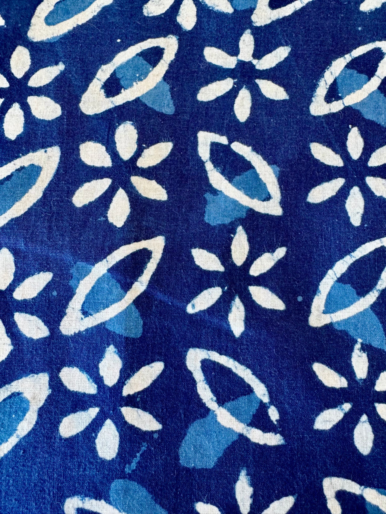 Block Print Cotton Fabric - Indigo & White Floral
