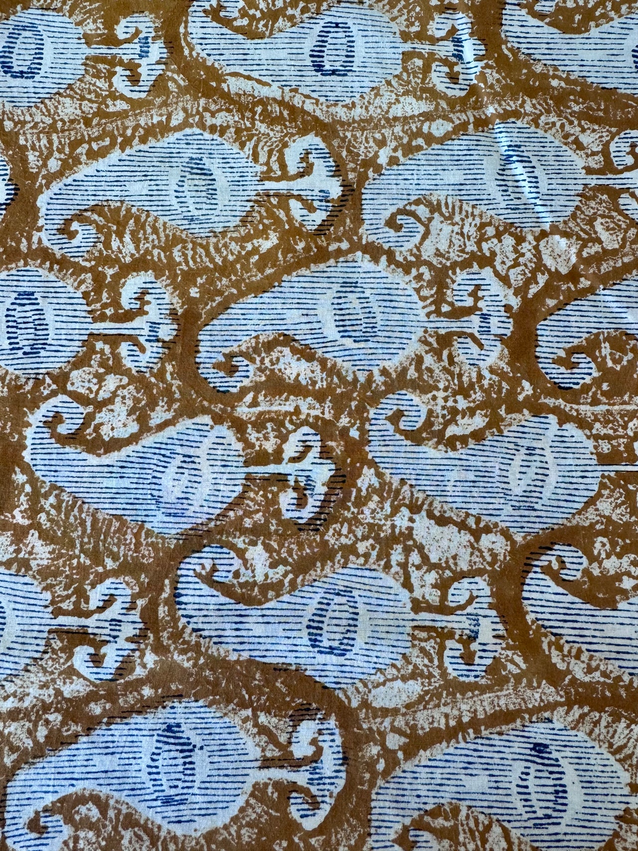 Block Print Cotton Fabric - Mustard With White Paisley