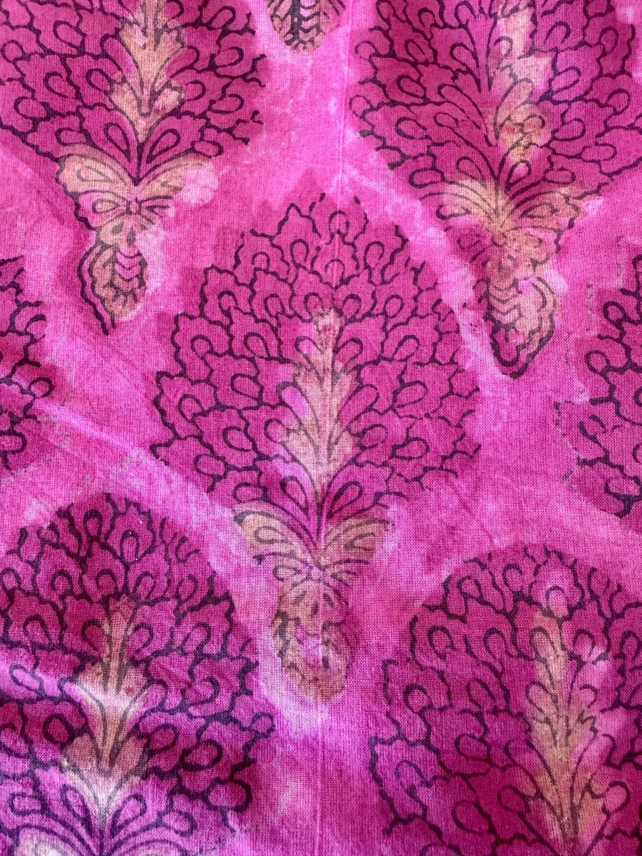 Block Print Cotton Fabric - Pink Hydrangeas