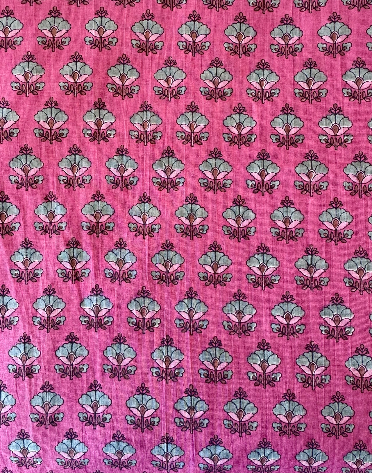 Block Print Cotton Fabric - Pink Small Flowers