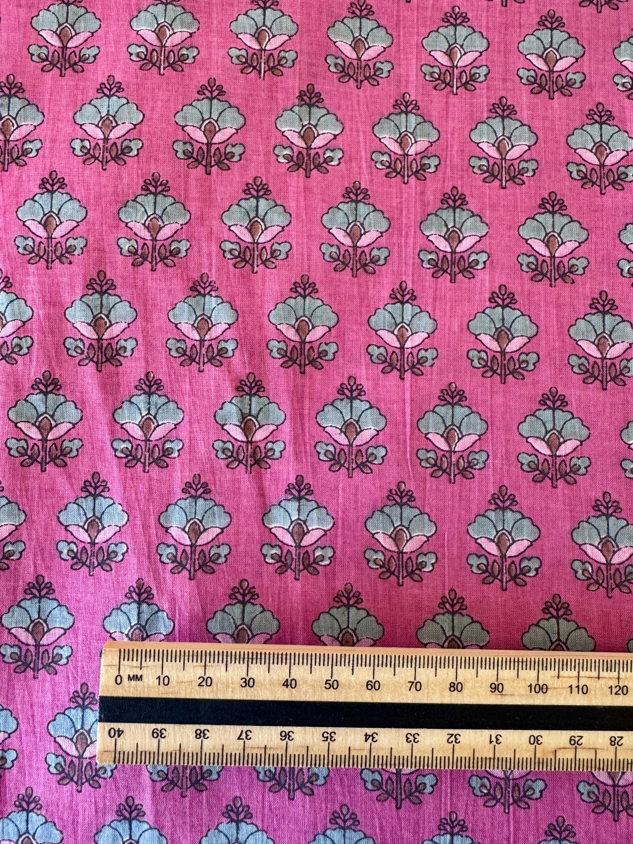 Block Print Cotton Fabric - Pink Small Flowers