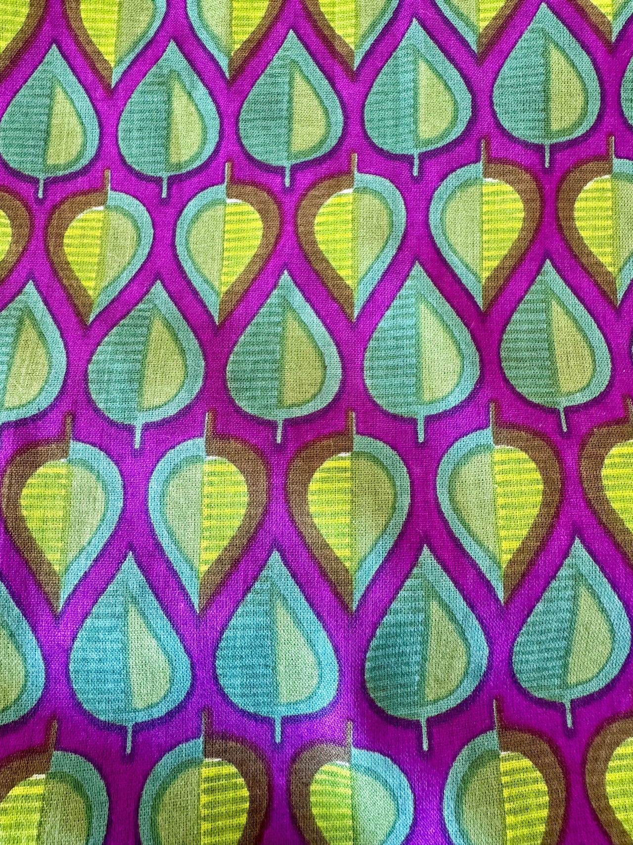 Block Print Cotton Fabric - Purple & Green Leaves