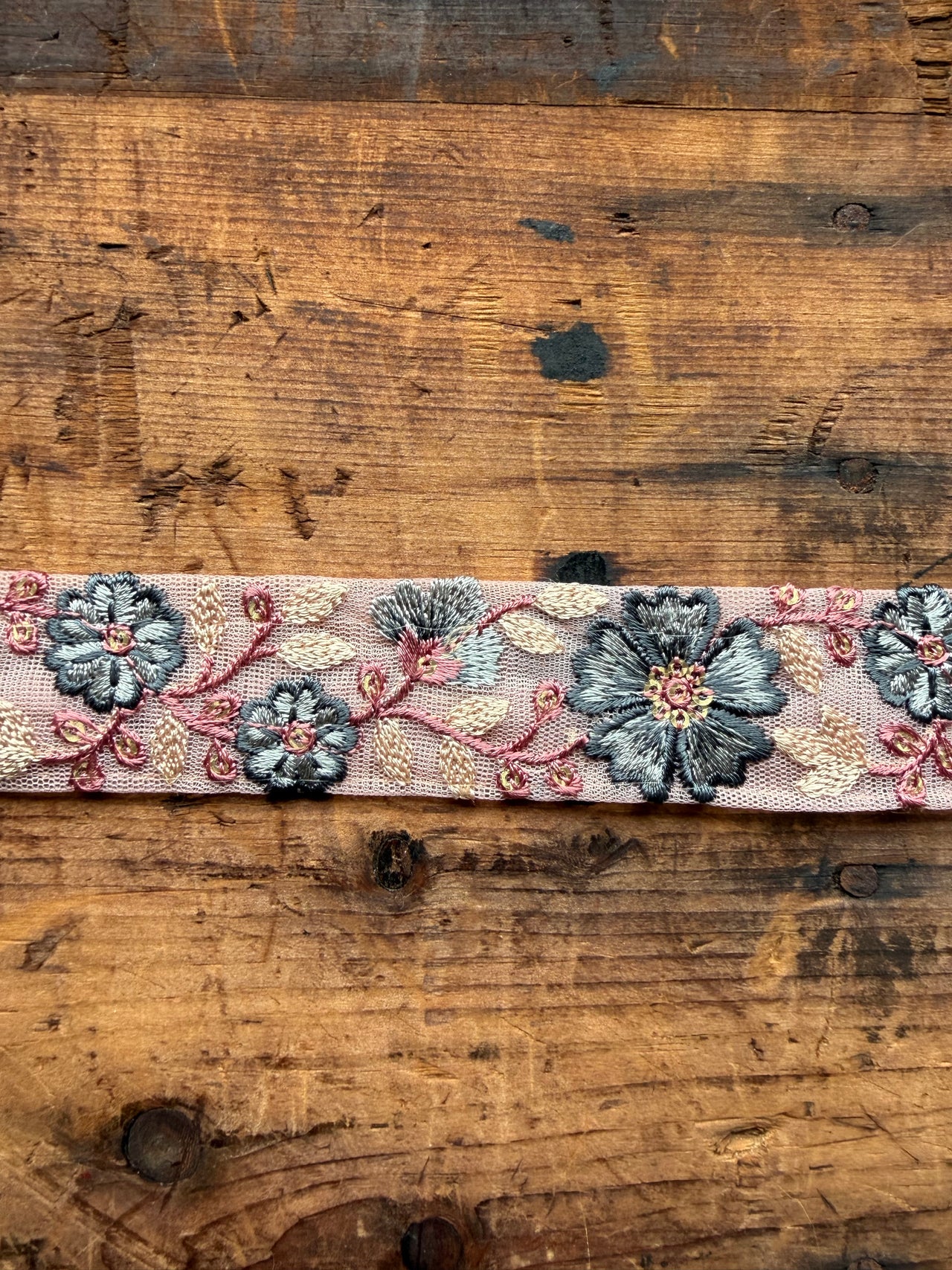 Dusty Pink Ribbon With Slate Blue Floral