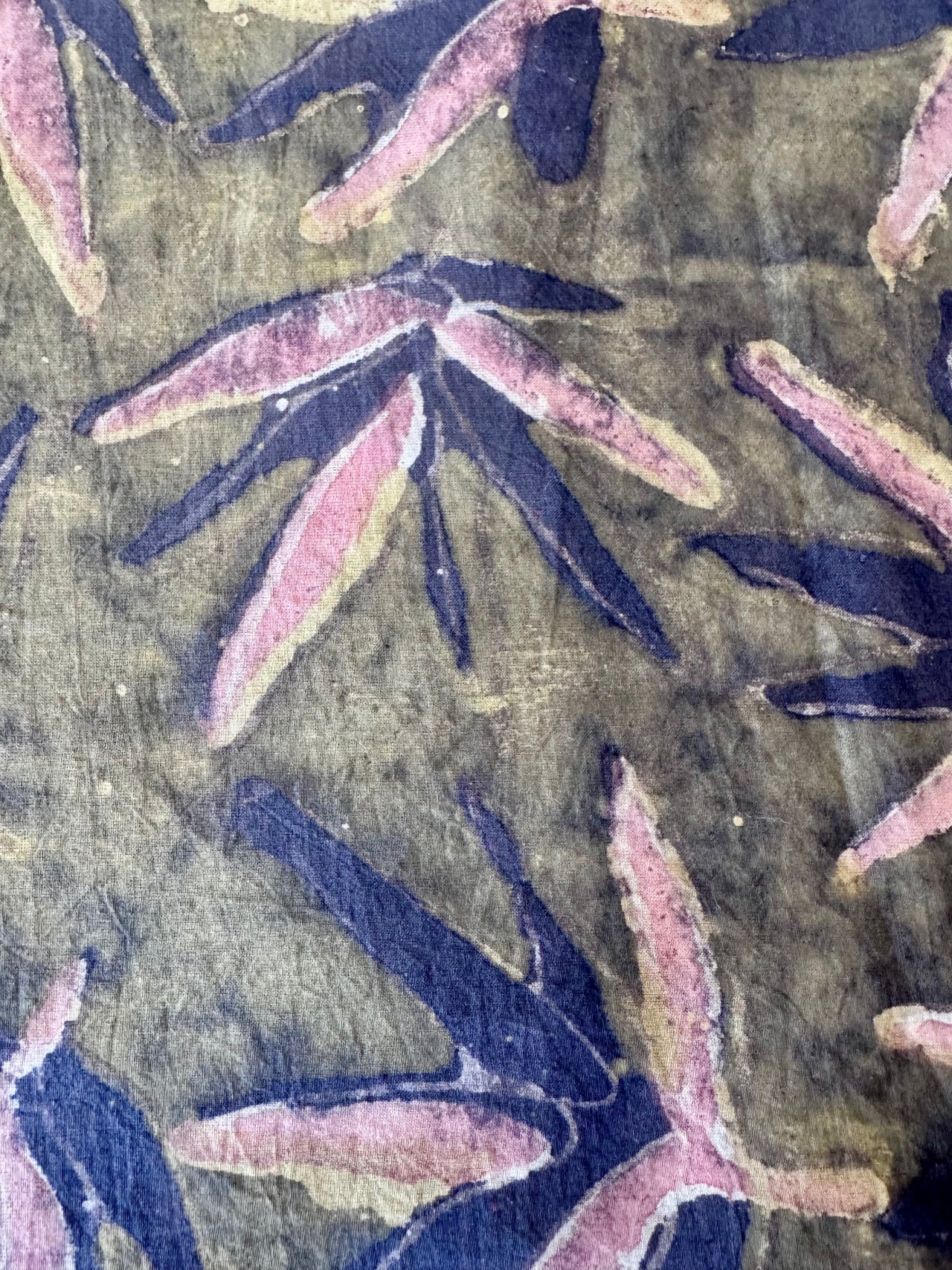 Block Print Cotton Fabric - Olive Green & Pink