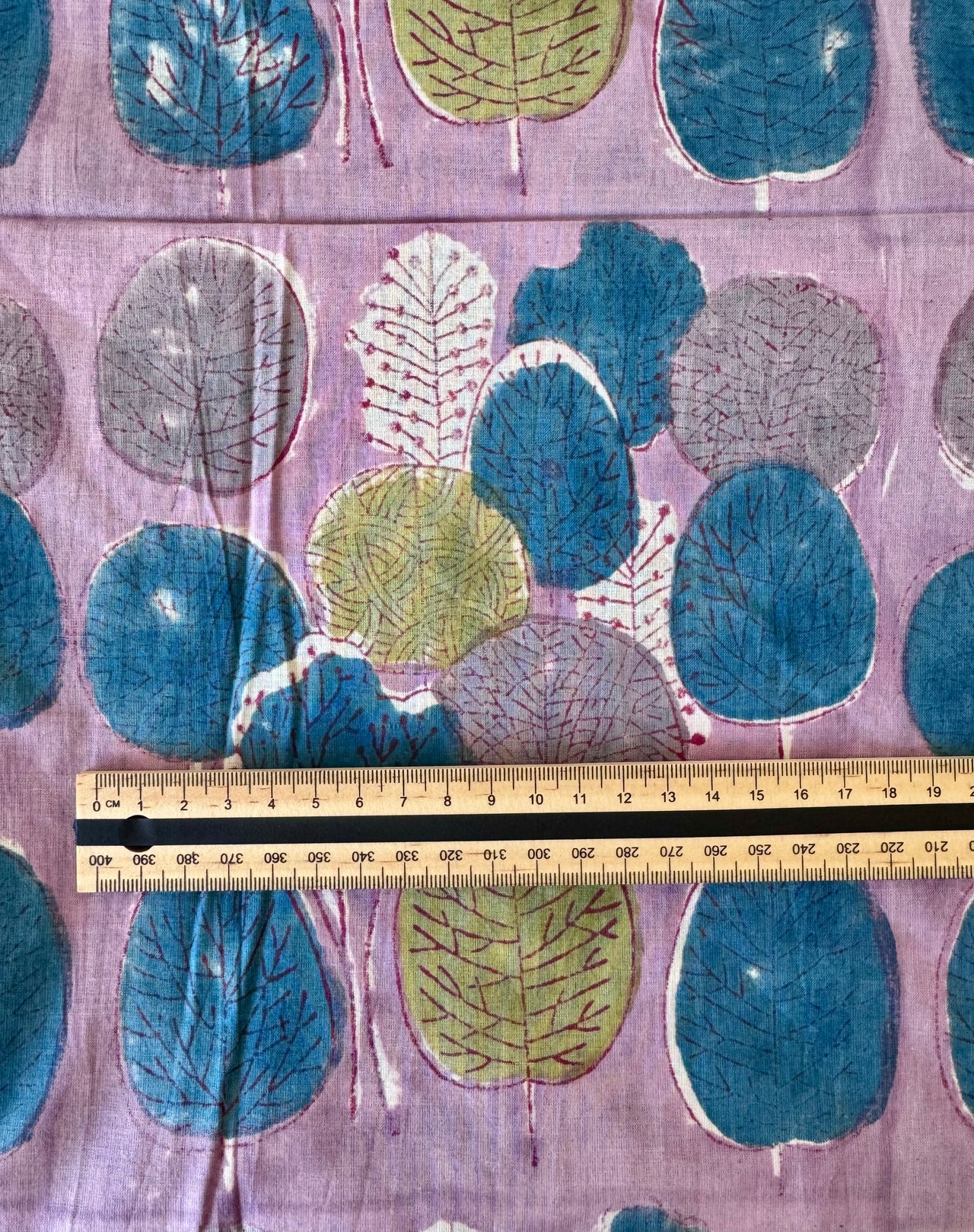 Block Print Cotton Fabric - Mauve With Abstract Trees