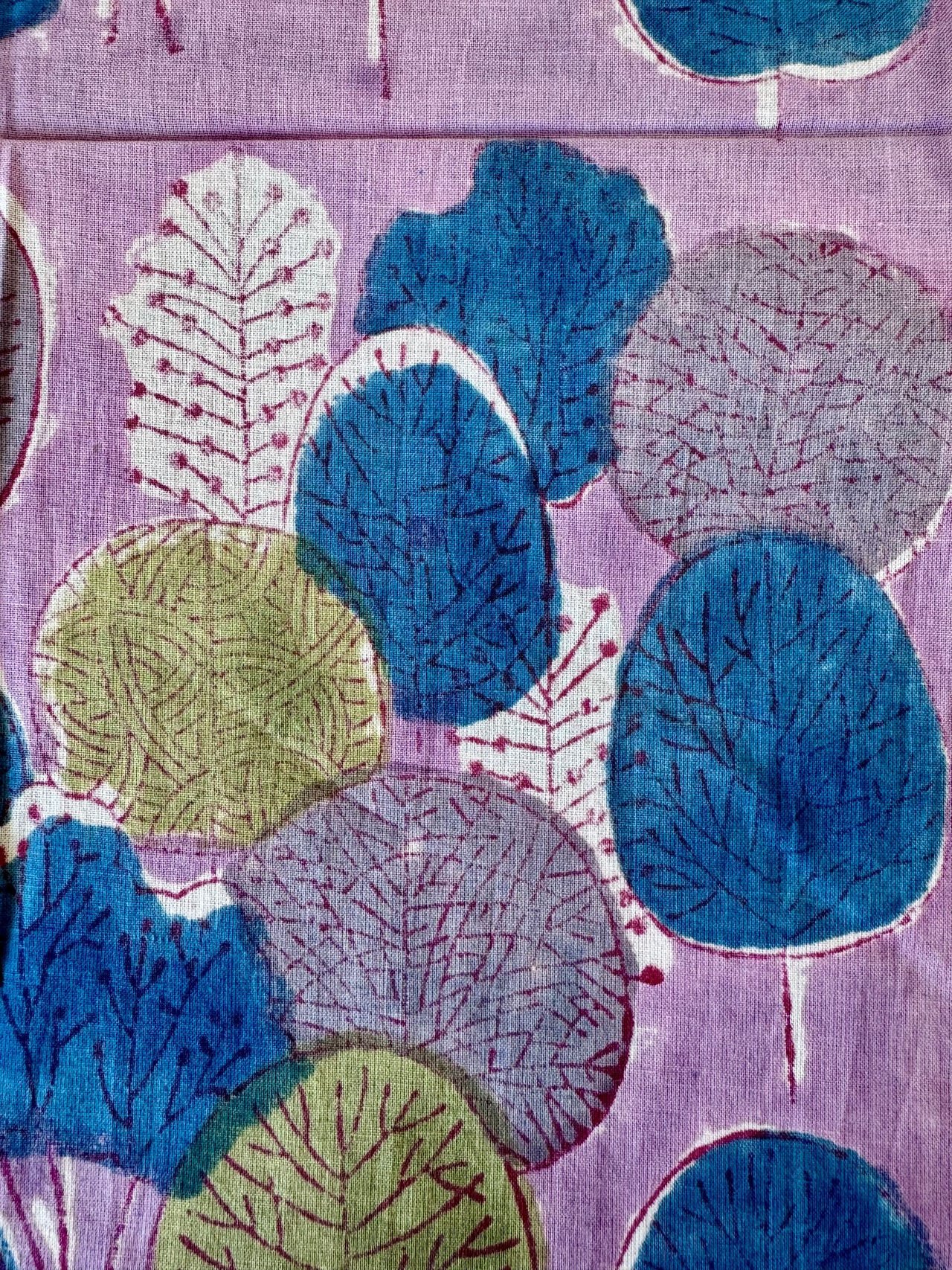 Block Print Cotton Fabric - Mauve With Abstract Trees
