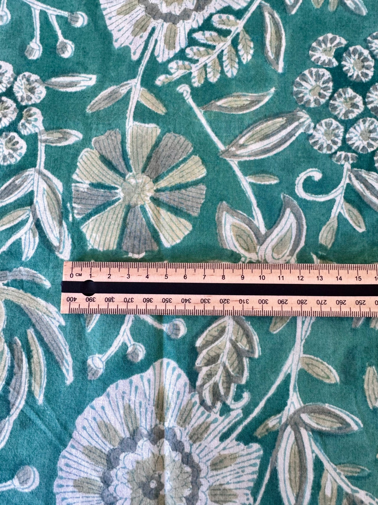 Block Print Cotton Fabric - Turquoise/Green Floral