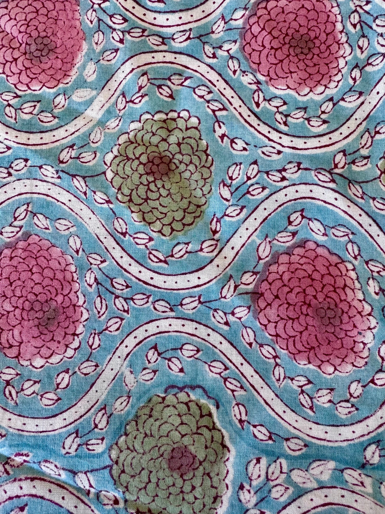Block Print Cotton Fabric - Red & Pink Floral