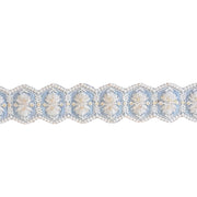 Decorative lace trim with floral patterns on a white background
