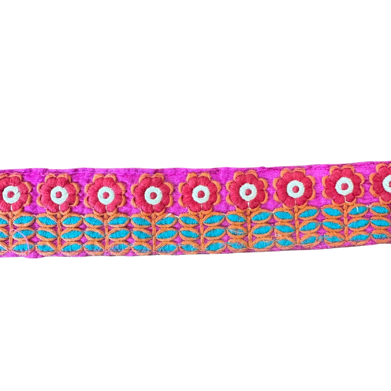 Decorative ribbon with floral pattern on a pink background