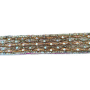 Decorative ribbon with metallic and gemstone pattern on a white background