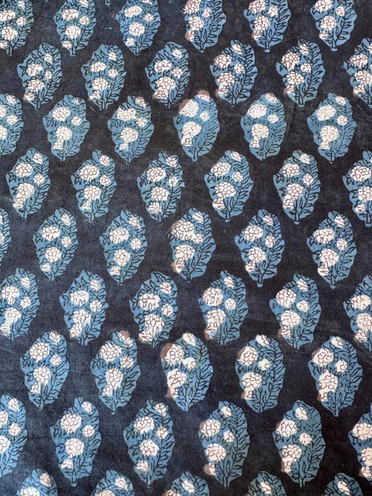 Block Print Cotton Fabric - Blue & White Floral
