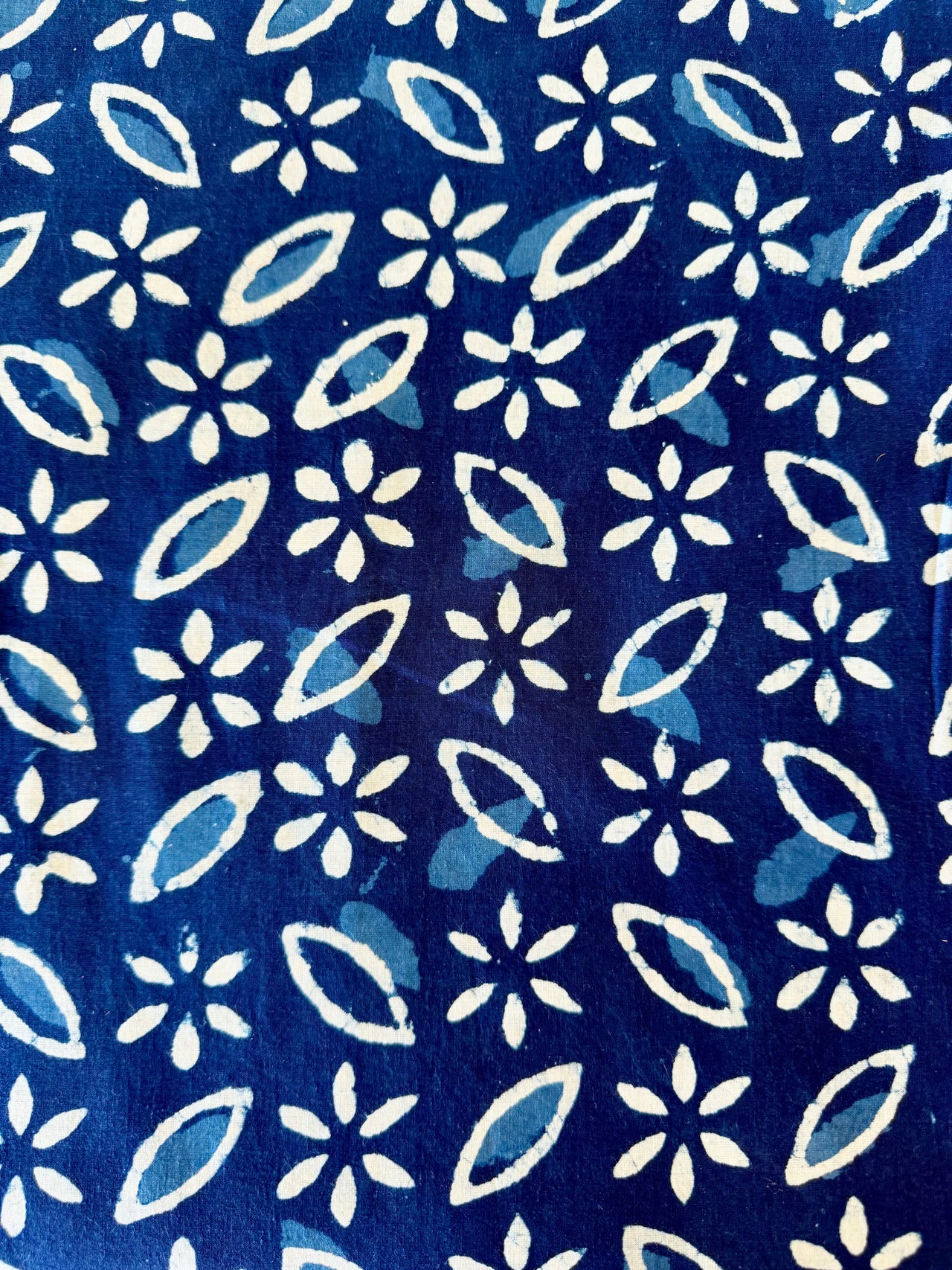 Block Print Cotton Fabric - Indigo & White Floral