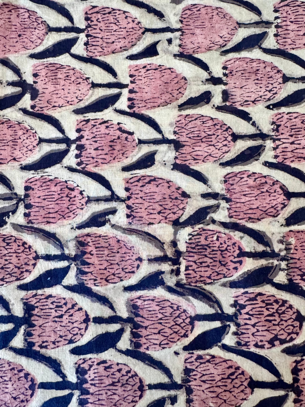 Block Print Cotton Fabric - Peach & Black Flowers
