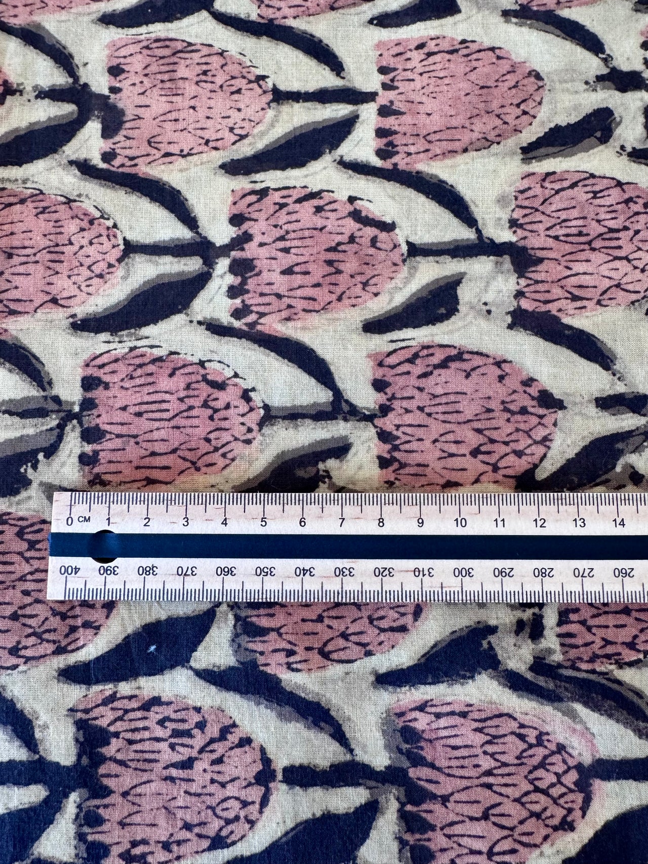 Block Print Cotton Fabric - Peach & Black Flowers