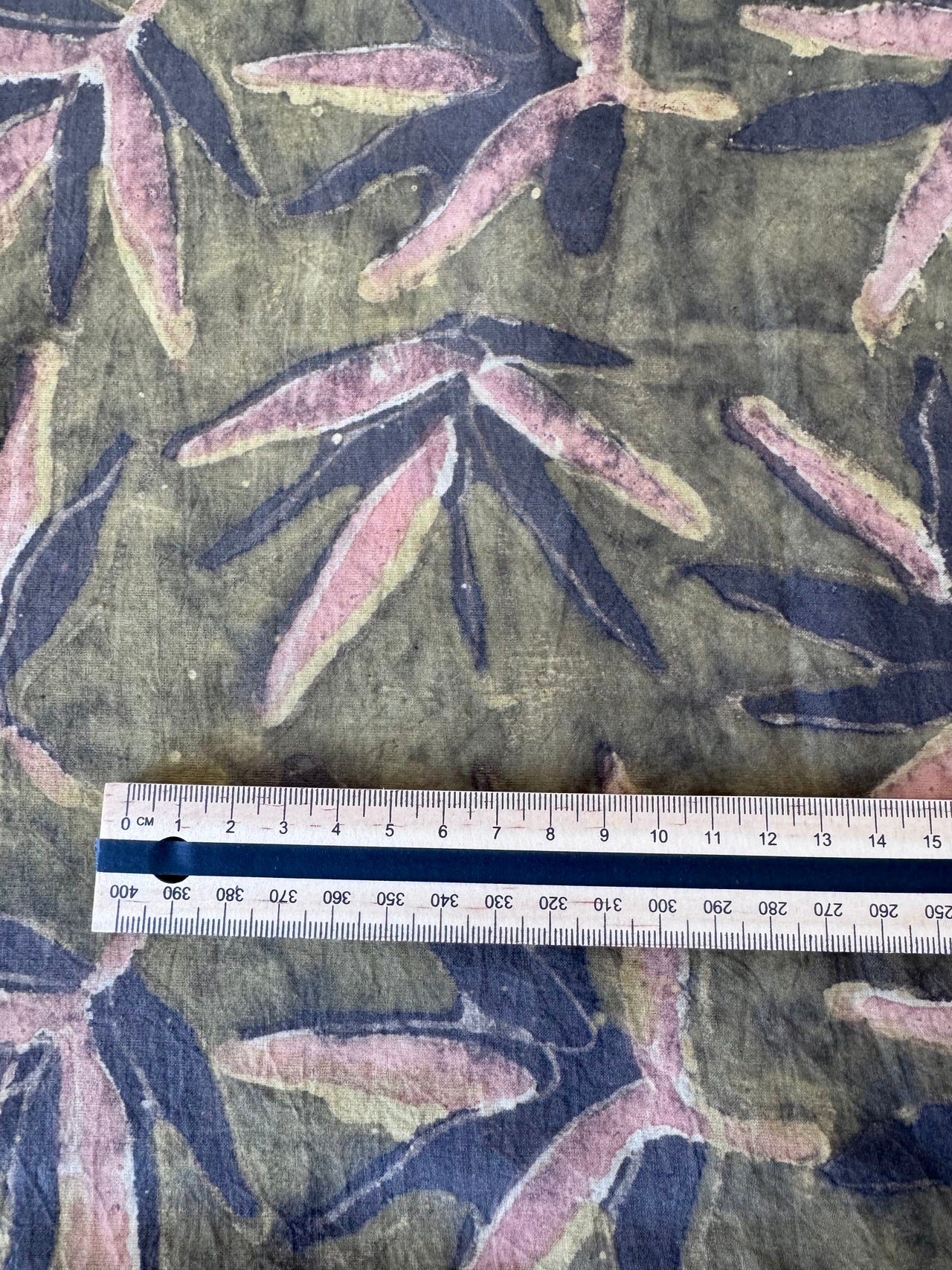 Block Print Cotton Fabric - Olive Green & Pink