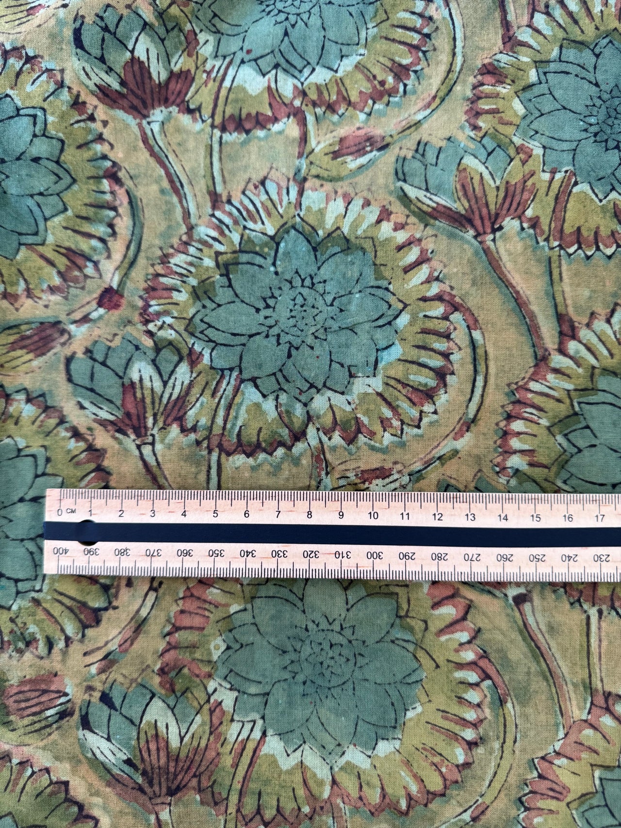 Block Print Cotton Fabric - Green Floral