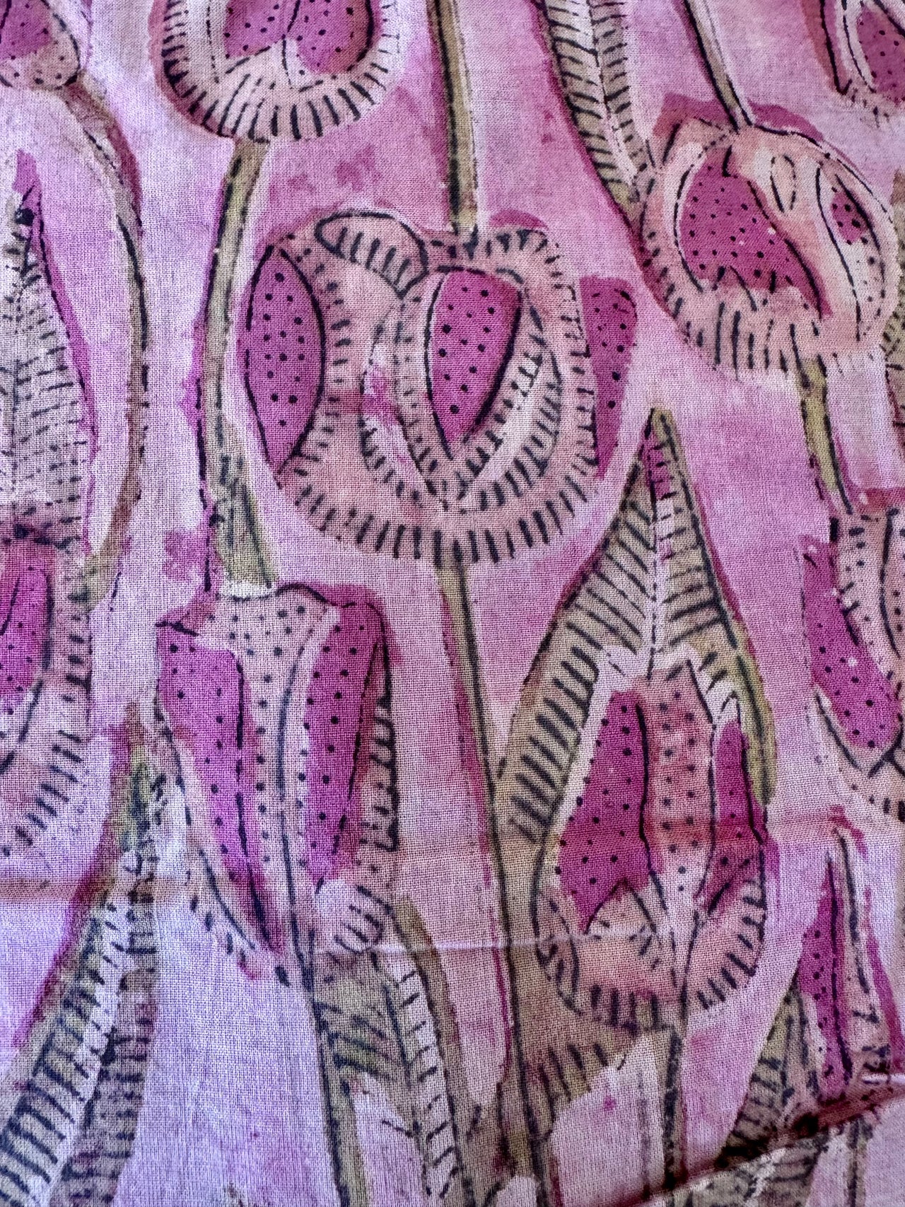 Block Print Cotton Fabric - Pink Natives