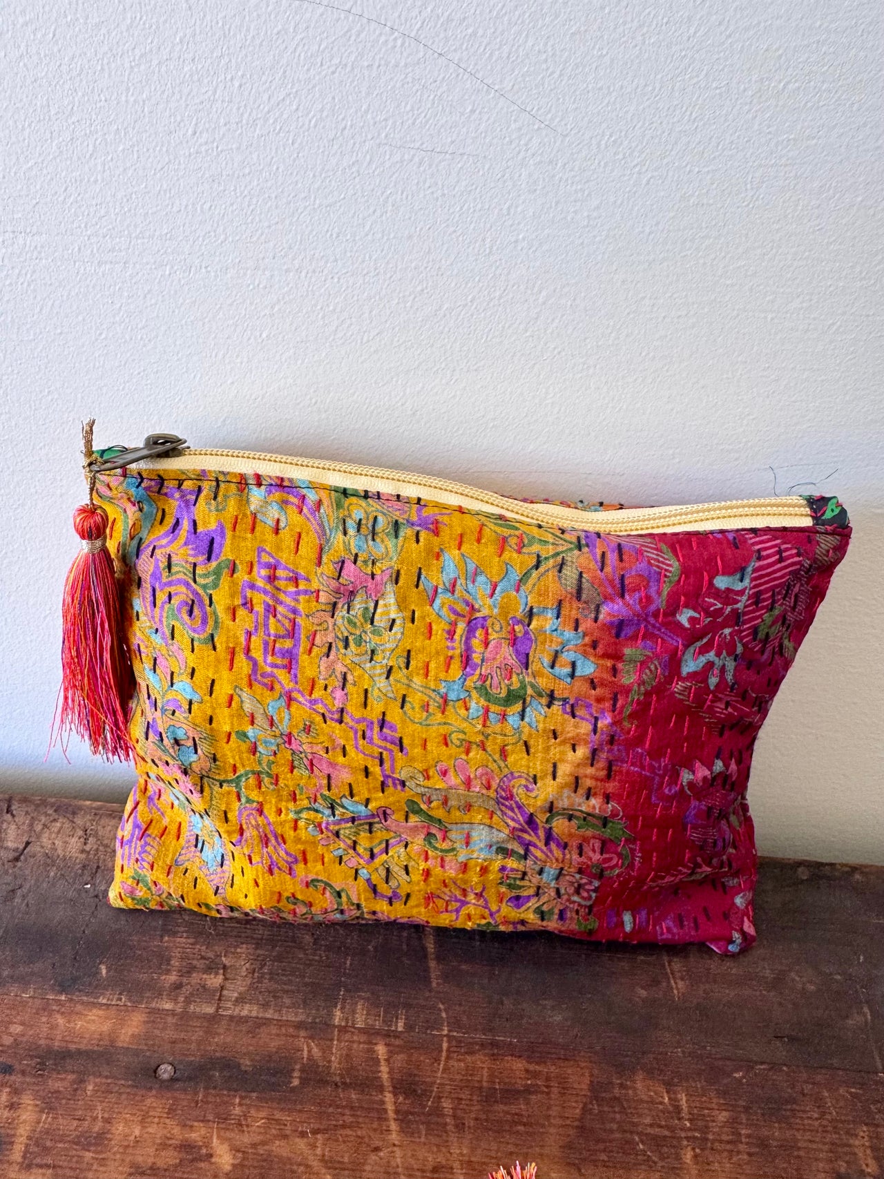 Silk Kantha Stitched Bag – Yellow & Hot Pink