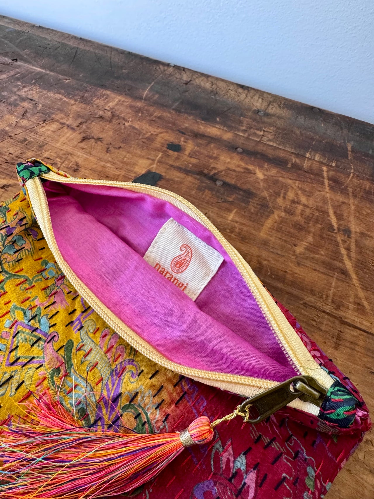 Silk Kantha Stitched Bag – Yellow & Hot Pink