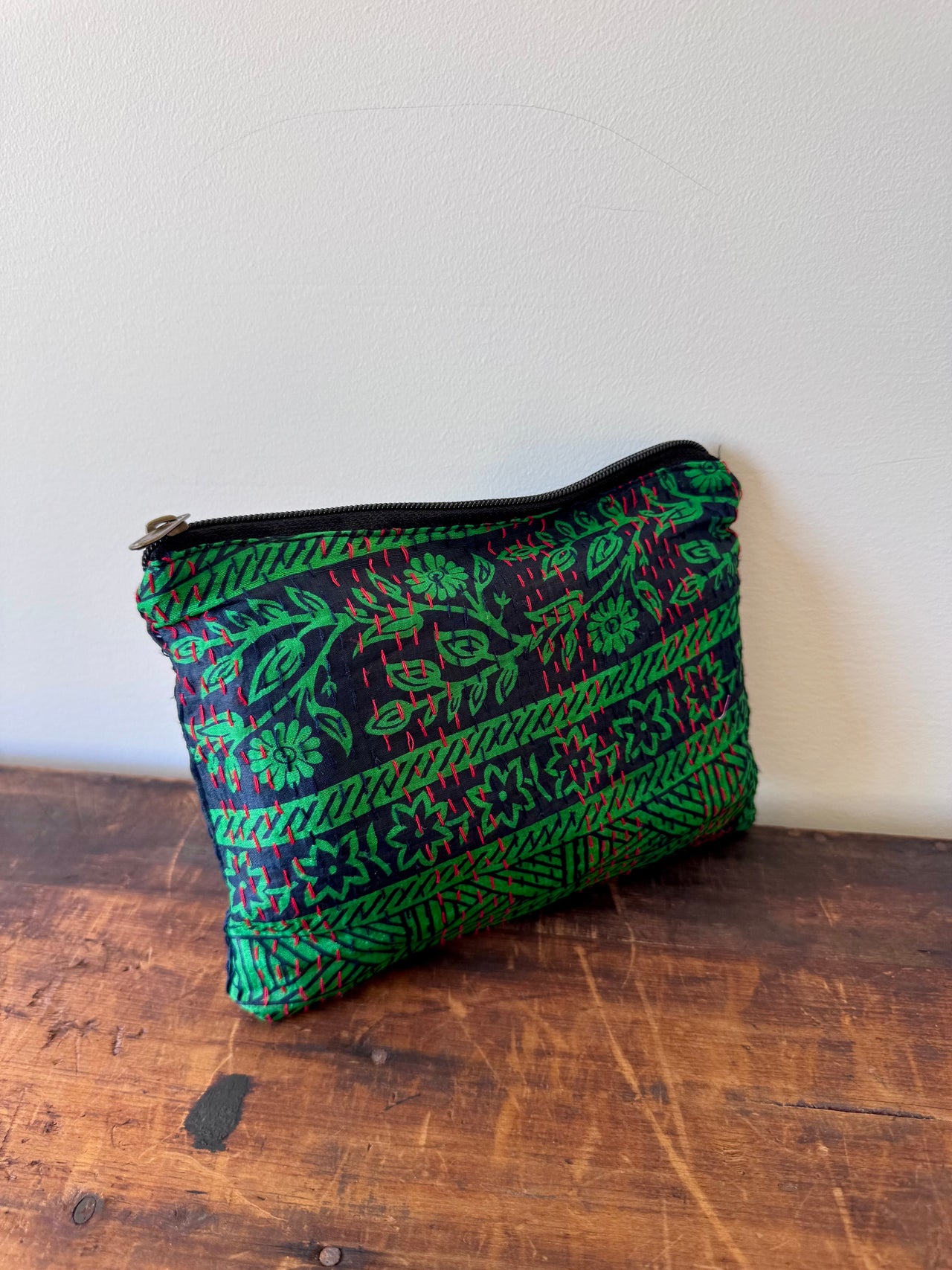Silk Kantha Stitched Bag - Green & Navy