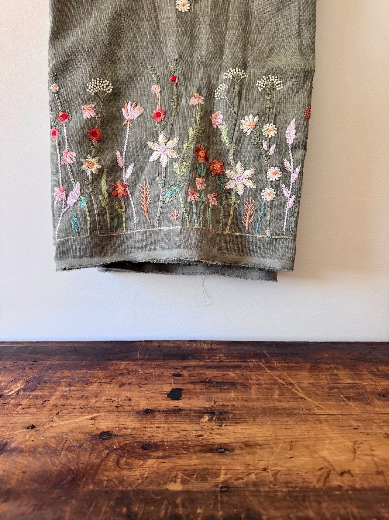 Linen Fabric - Green Floral