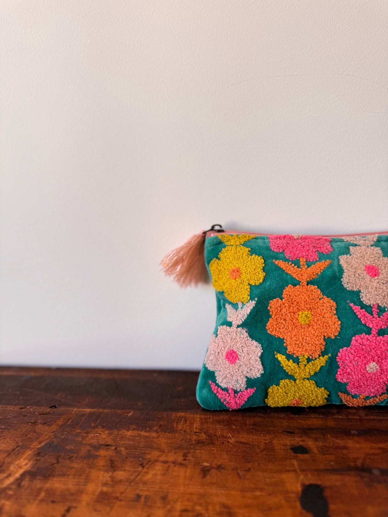 Medium Velvet Purse - Green & Pink
