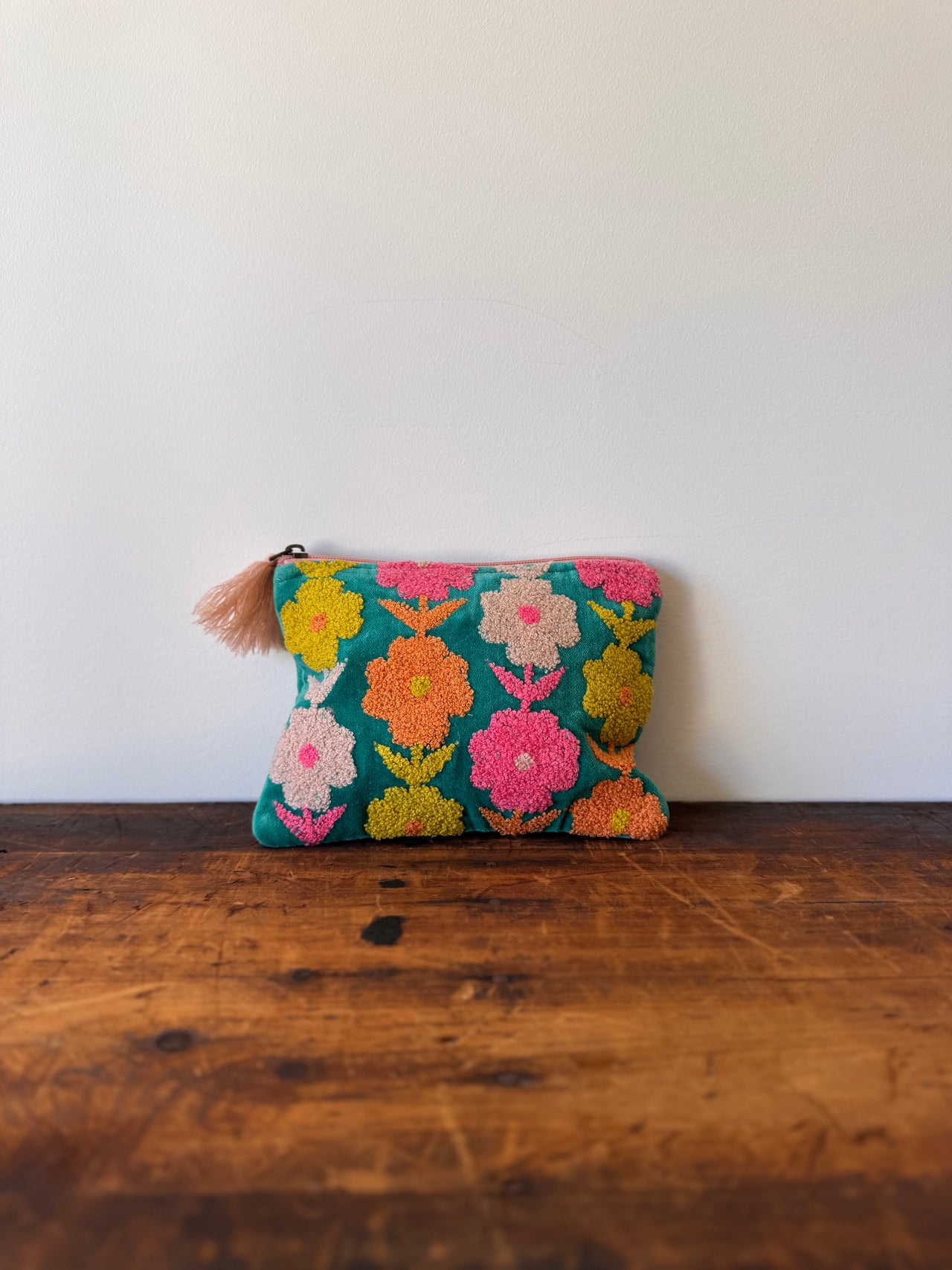 Medium Velvet Purse - Green & Pink