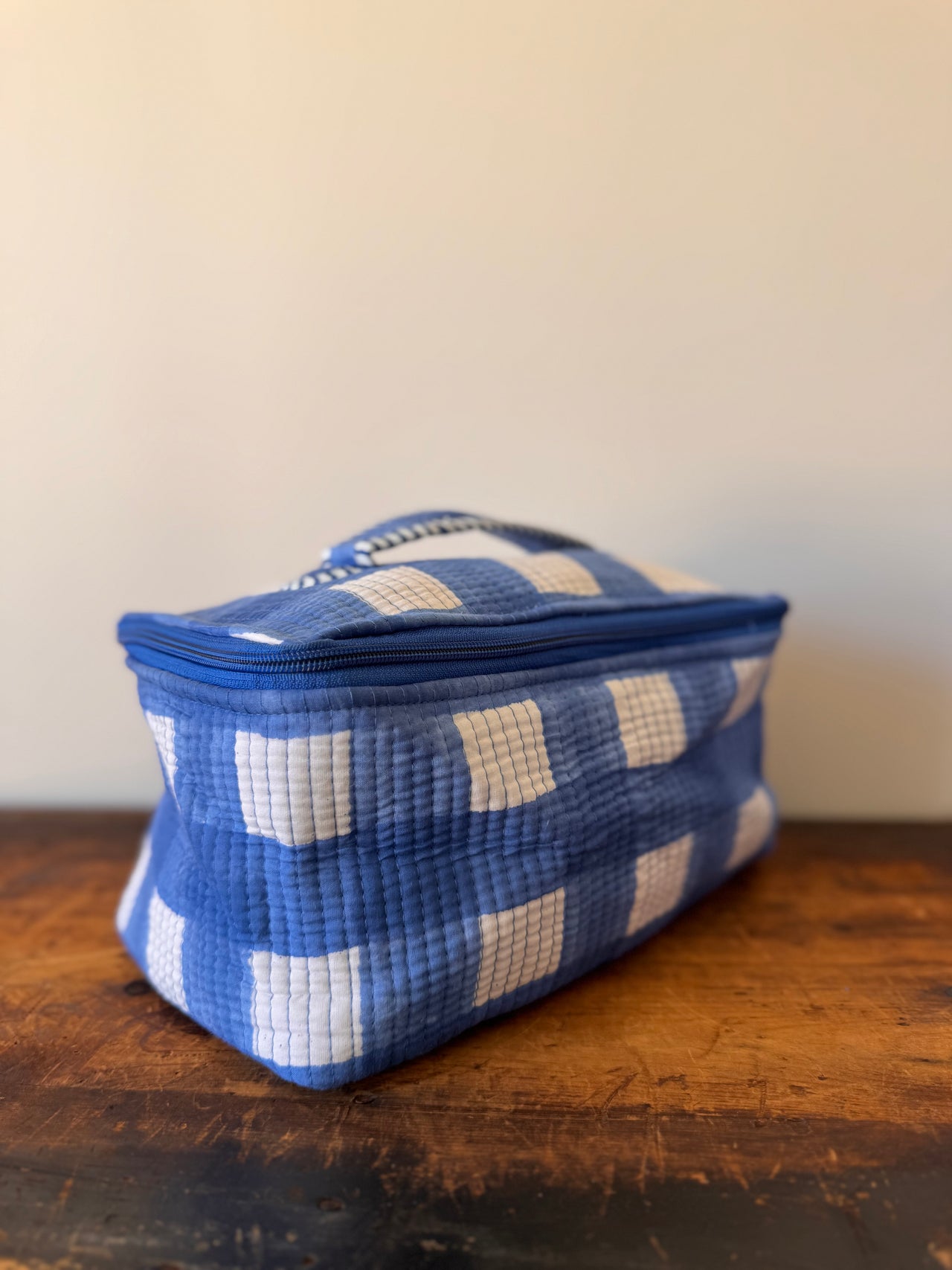 Square Makeup Bag - Blue & White Squares