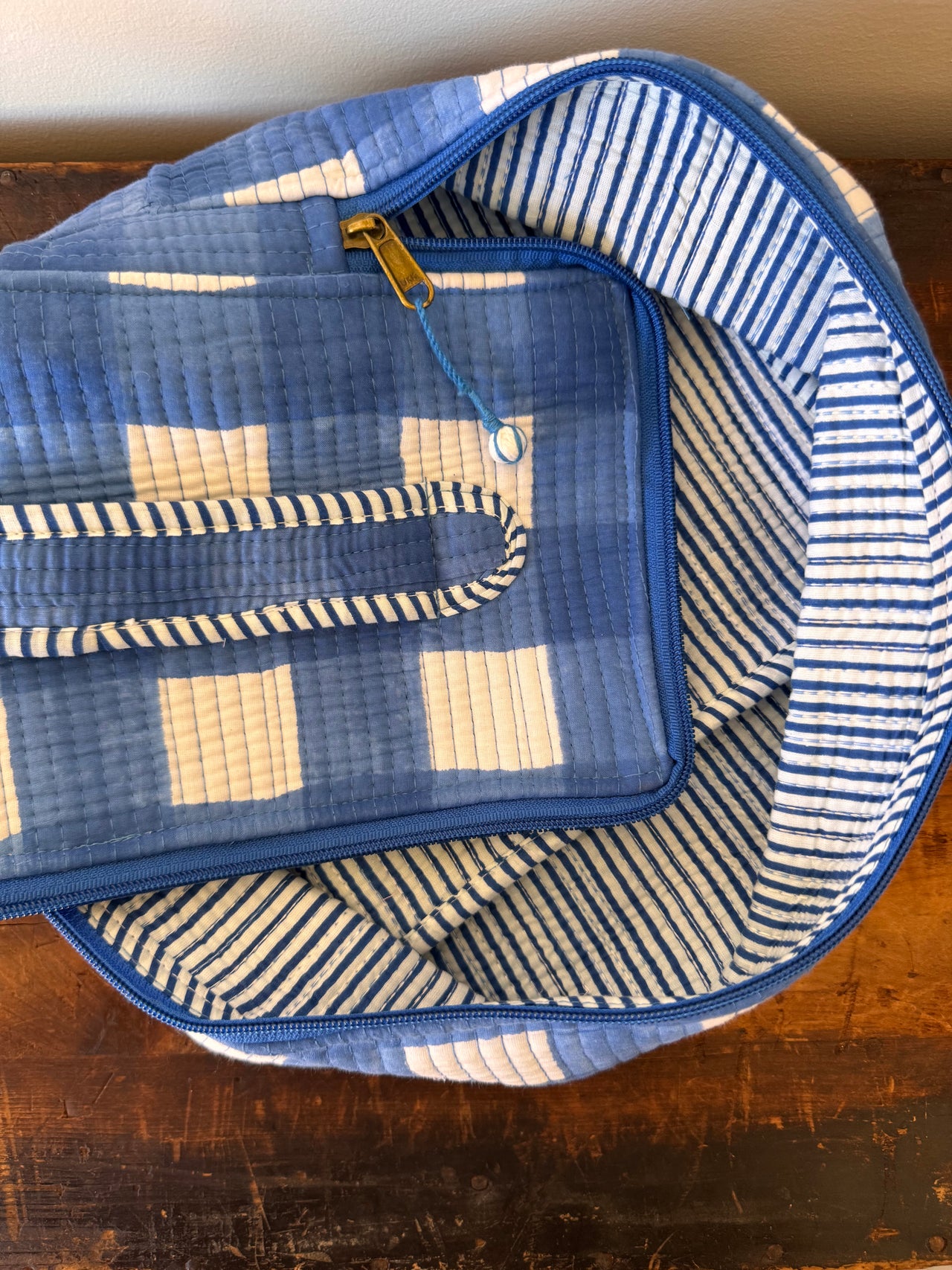 Square Makeup Bag - Blue & White Squares