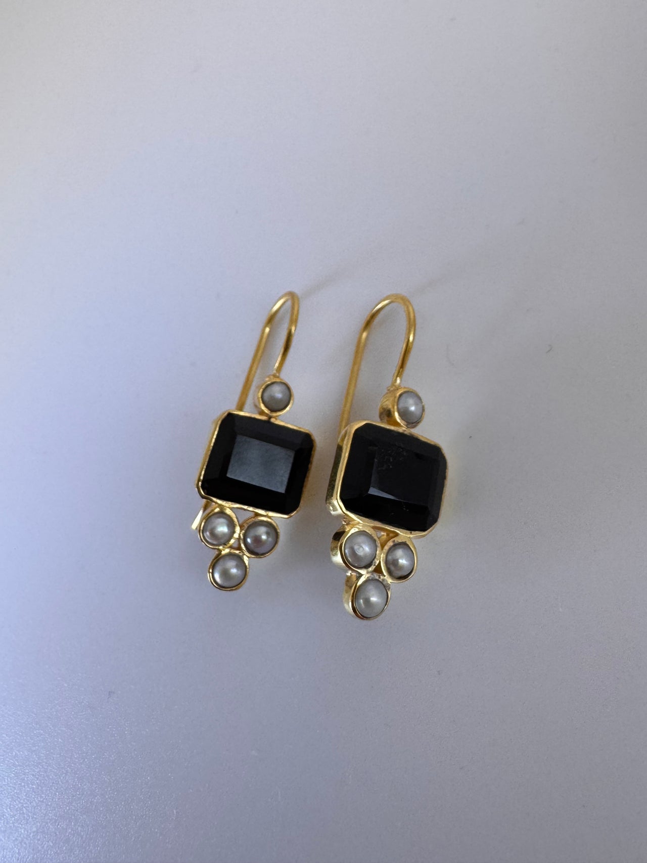 Black Onyx Pearl Square Earrings