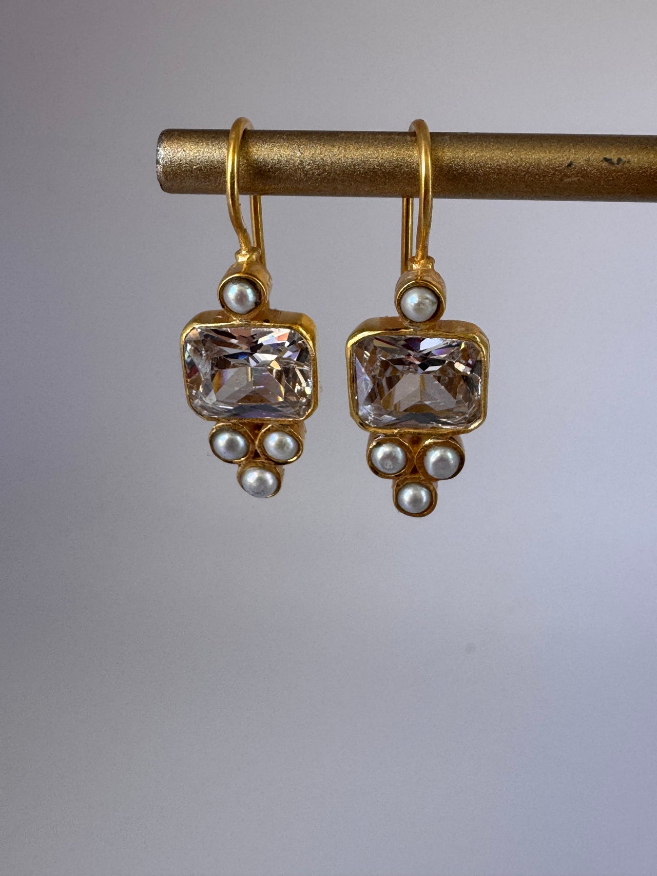 Crystal Pearl Square Earrings