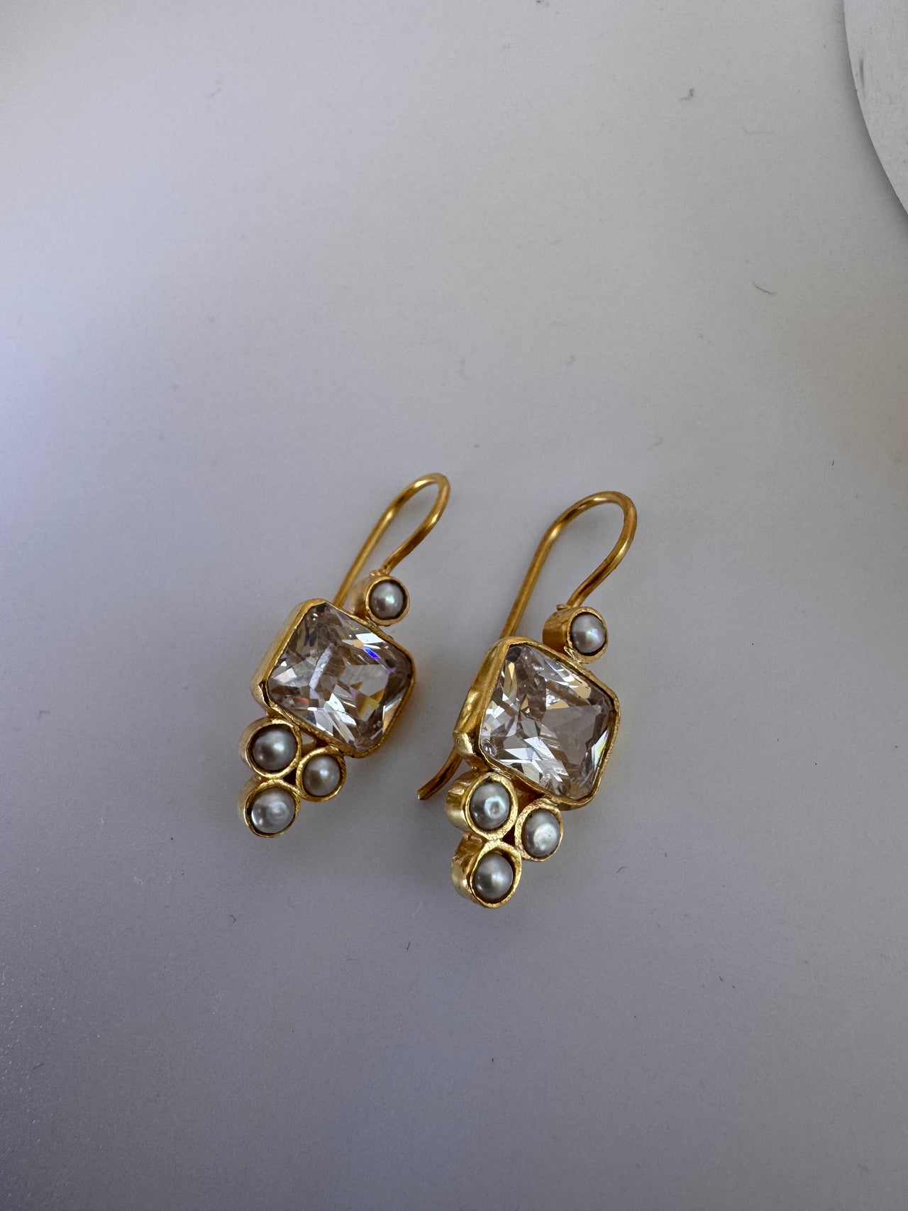 Crystal Pearl Square Earrings