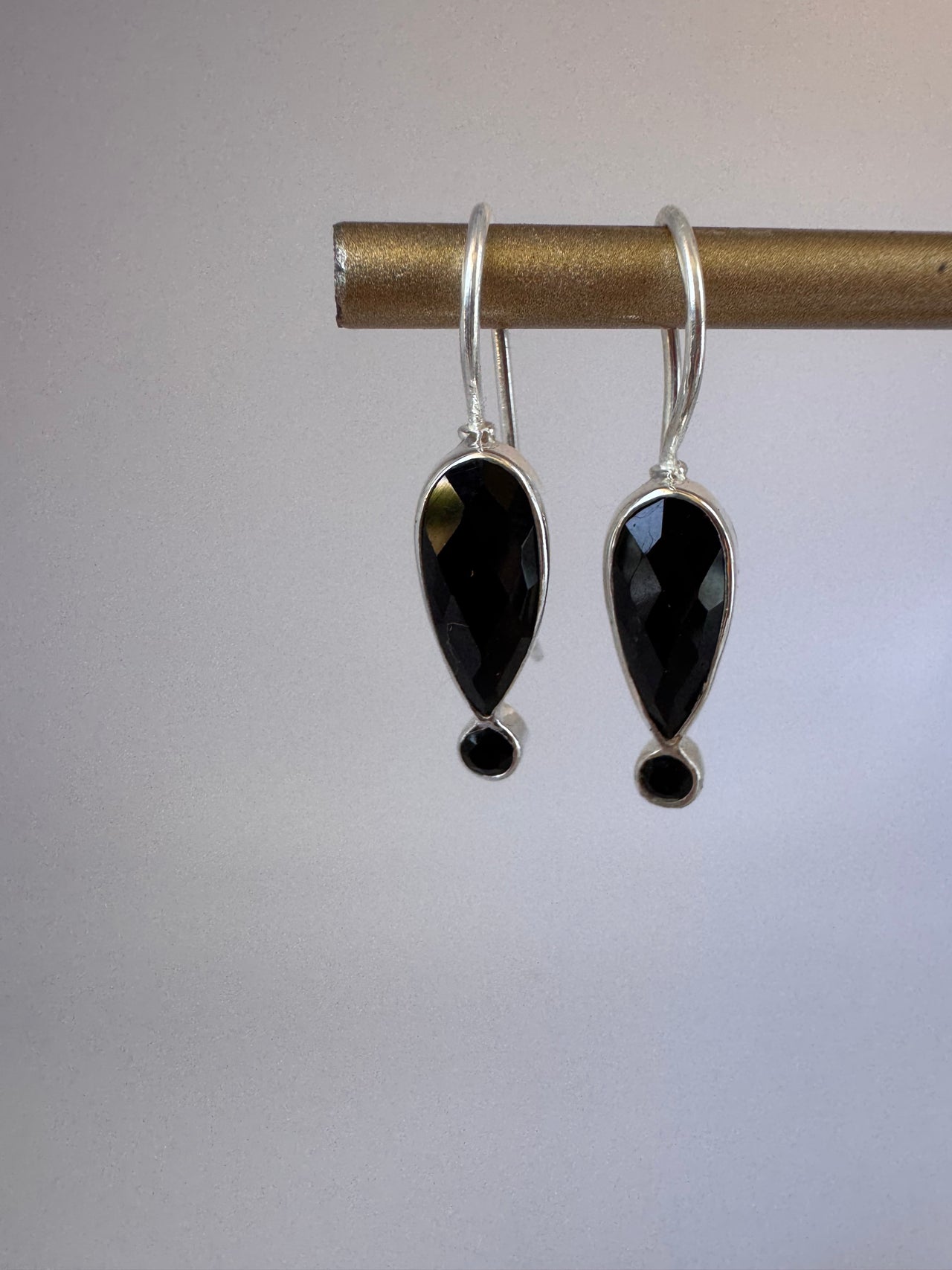 Black Onyx Teardrop Silver Earrings