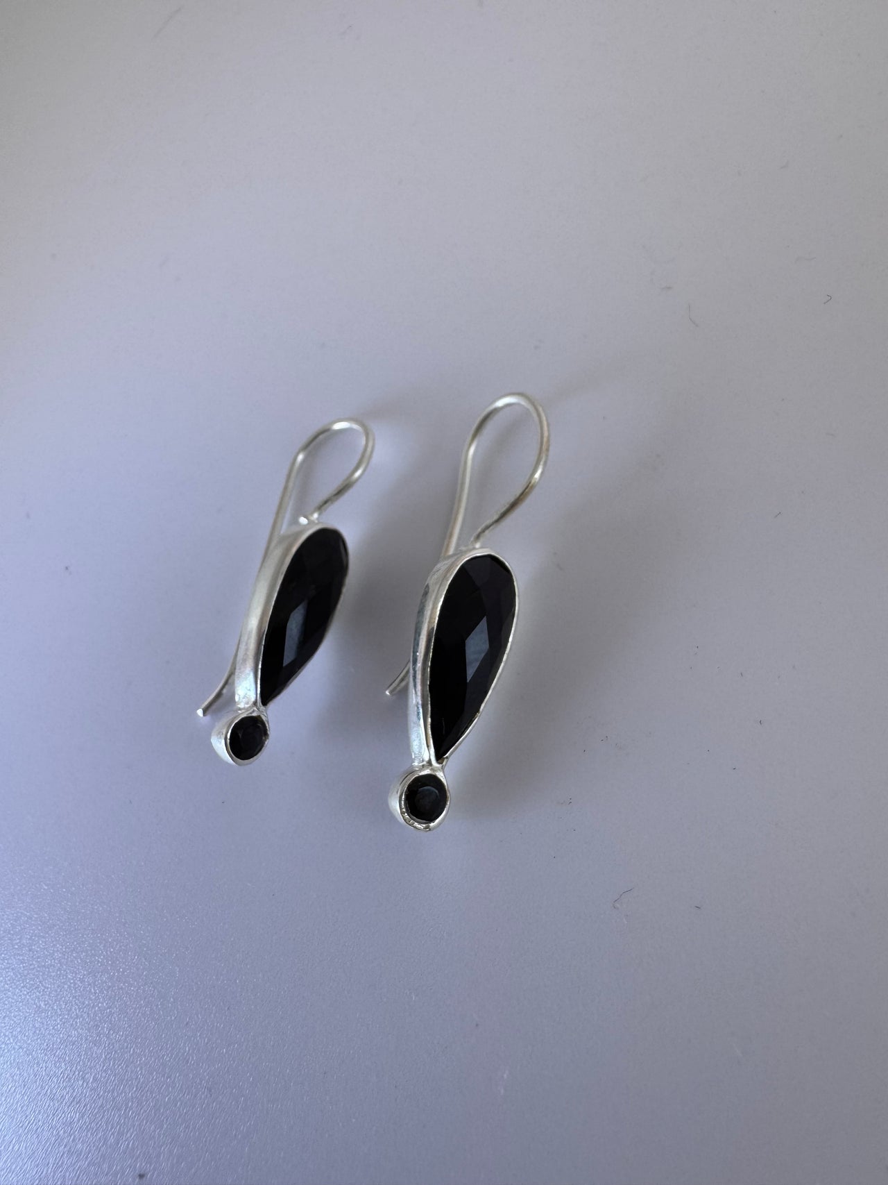Black Onyx Teardrop Silver Earrings