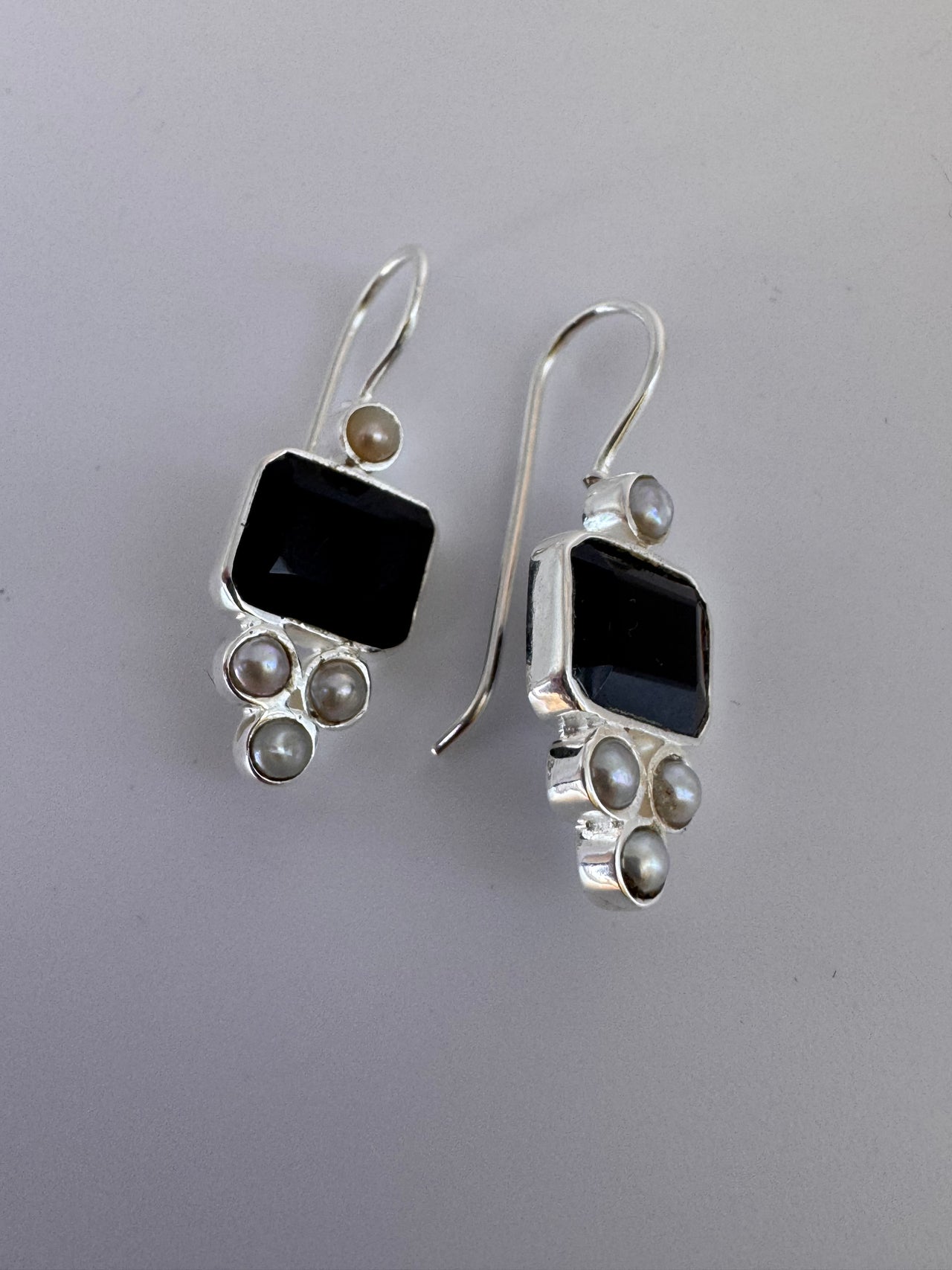 Black Onyx Silver Earrings