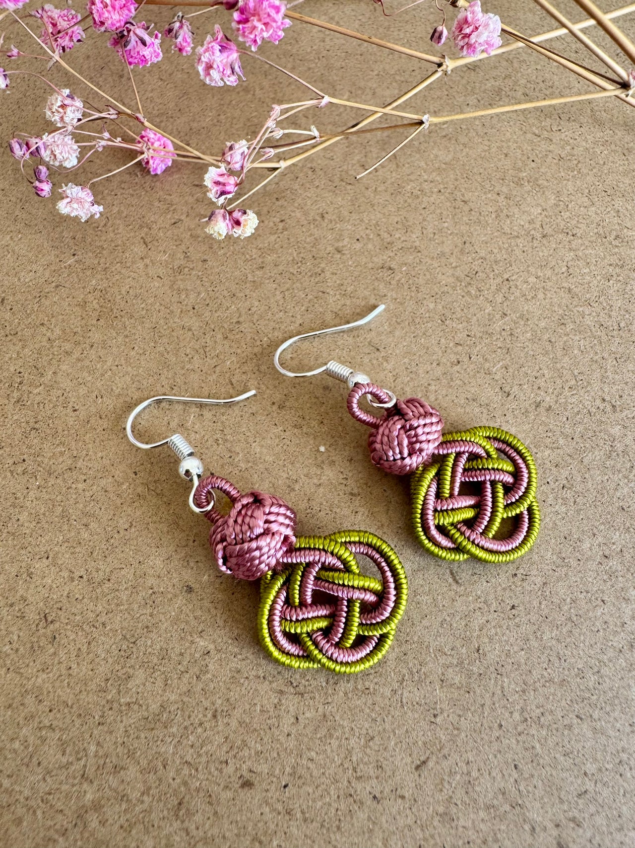 Green Pink Knot Earrings - EM002
