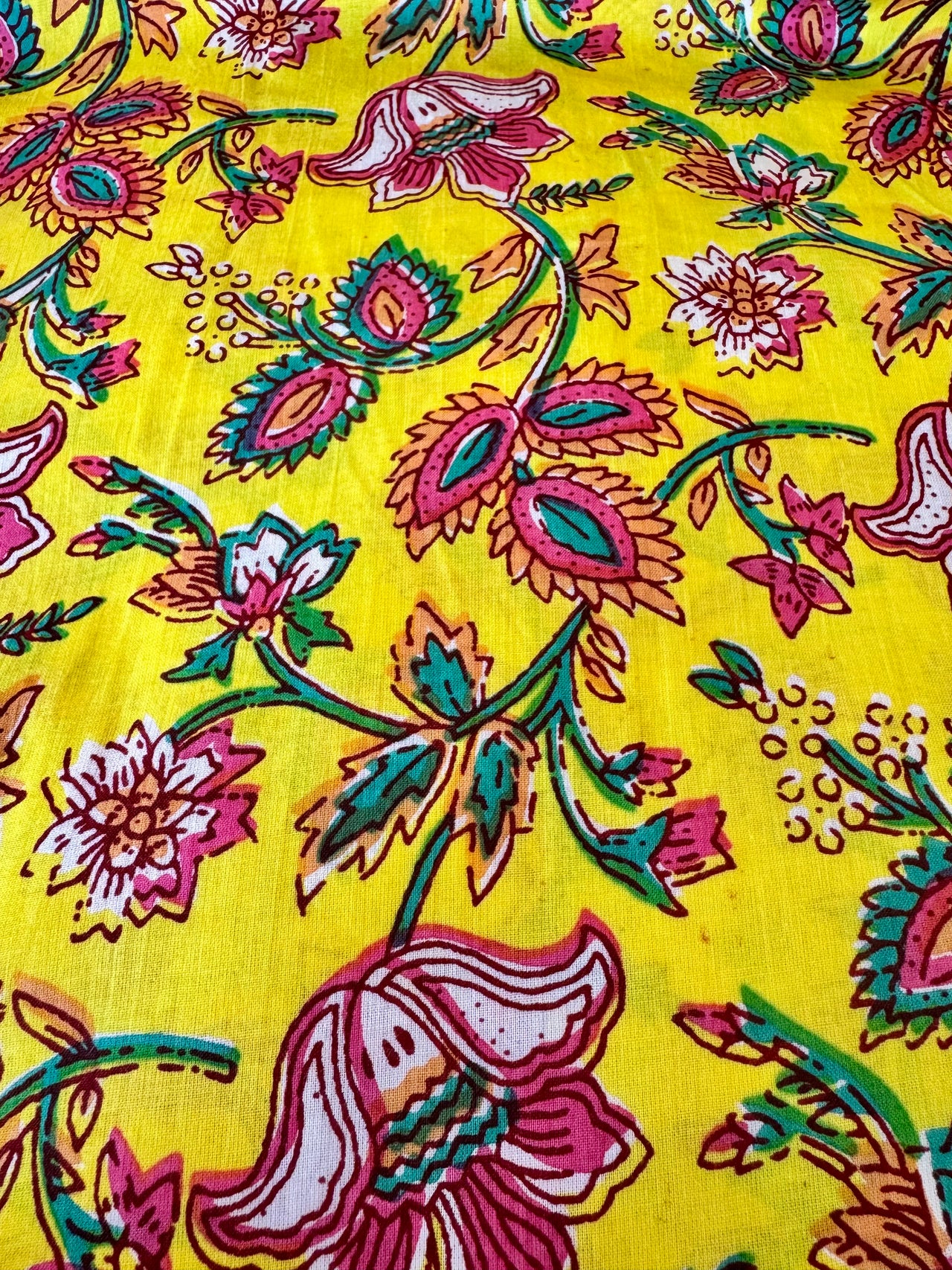 100% Cotton Fabric – Yellow With Pink Floral