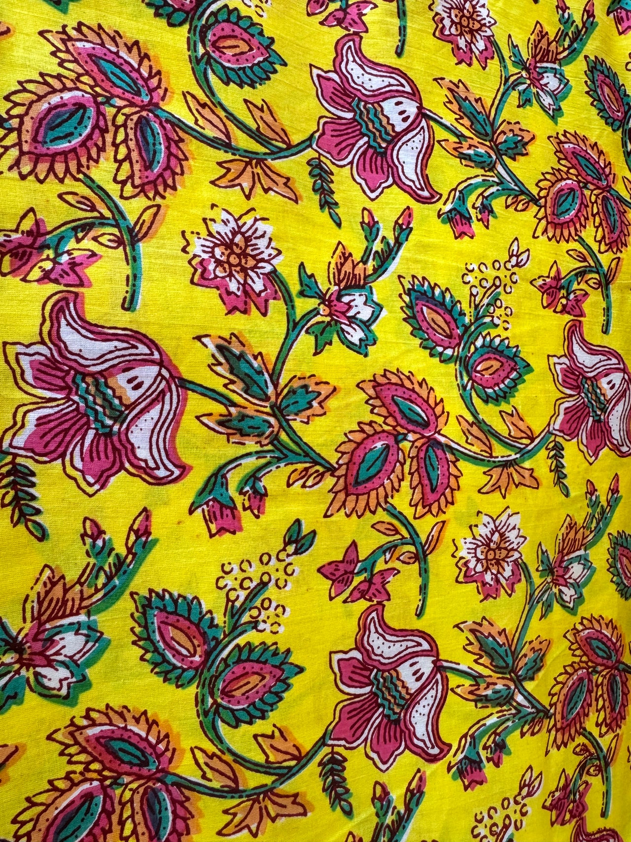 100% Cotton Fabric – Yellow With Pink Floral